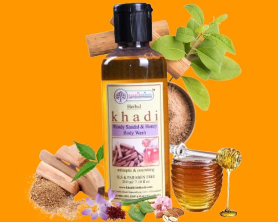 Khadi Rishikesh Herbal Sandalwood Honey Body Wash - Skin Brightening & Acne Treatment for Men & Women (210ml) | Refreshing Body & Mind, Tan Removal | Perfect for Daily Shower & Spa Relaxation