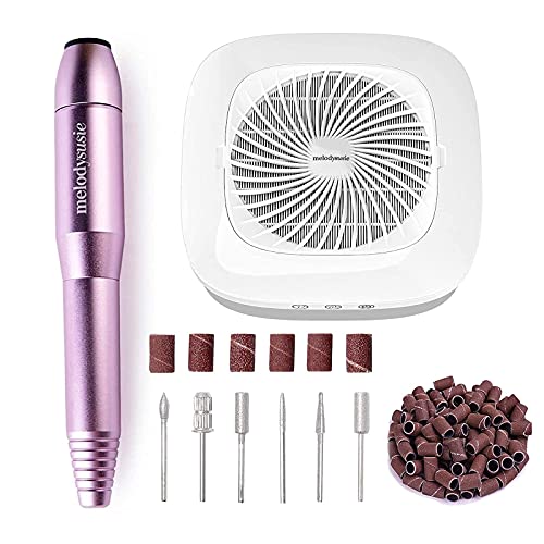 MelodySusie Professional Portable Electric Nail Drill Kit with Dust Collector - Cordless Nail File for Acrylic, Gel, Manicure & Pedicure - Perfect for Home & Salon Nail Art, Shaping & Polishing (Purple)