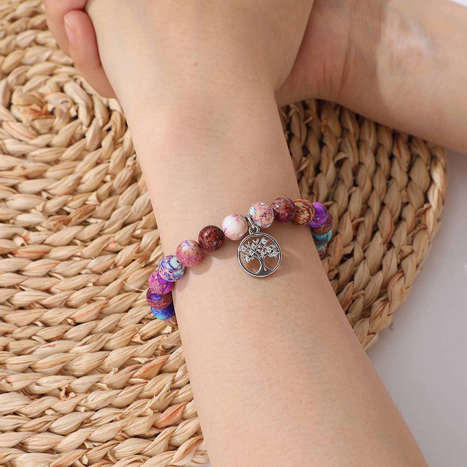 Teacher Bracelet Gift for Women - Natural Stone Jewelry with Apple Bee Charm for Graduation & Appreciation - Class of 2024