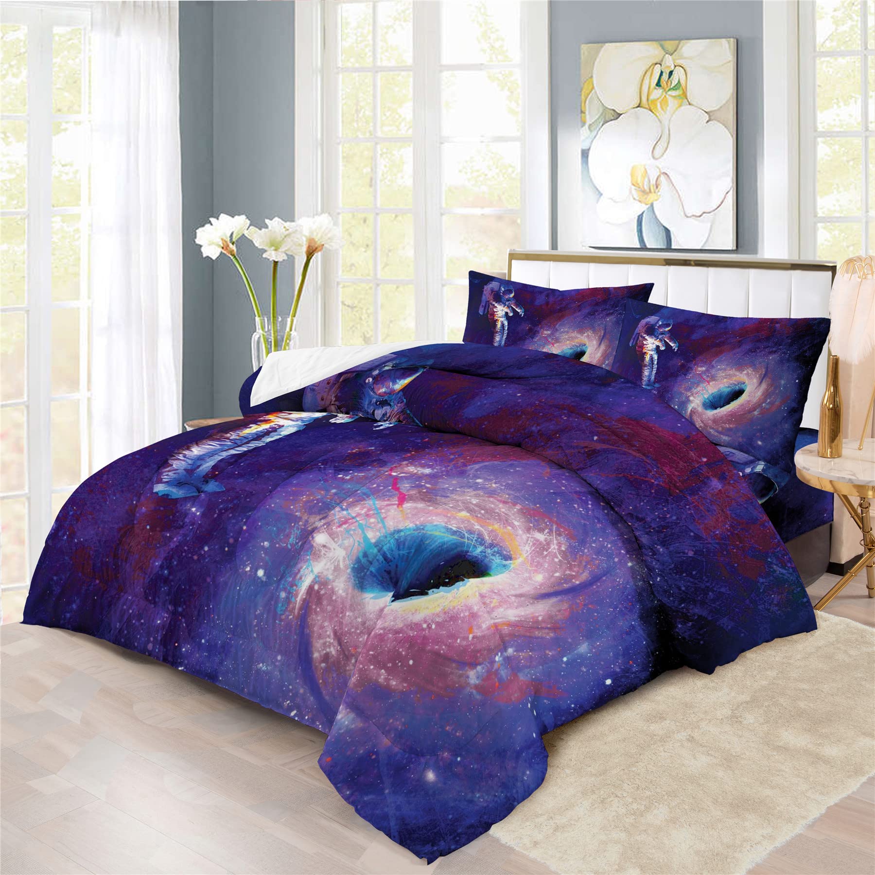 XIICOO Galaxy Astronaut Bedding Set - Space Rocket Ship Comforter with 2 Pillow Shams (3Pcs) or Full Sheet Set (4Pcs) - Queen Size - Perfect for Kids Room, Space Themed Bedroom & Sci-Fi Decor