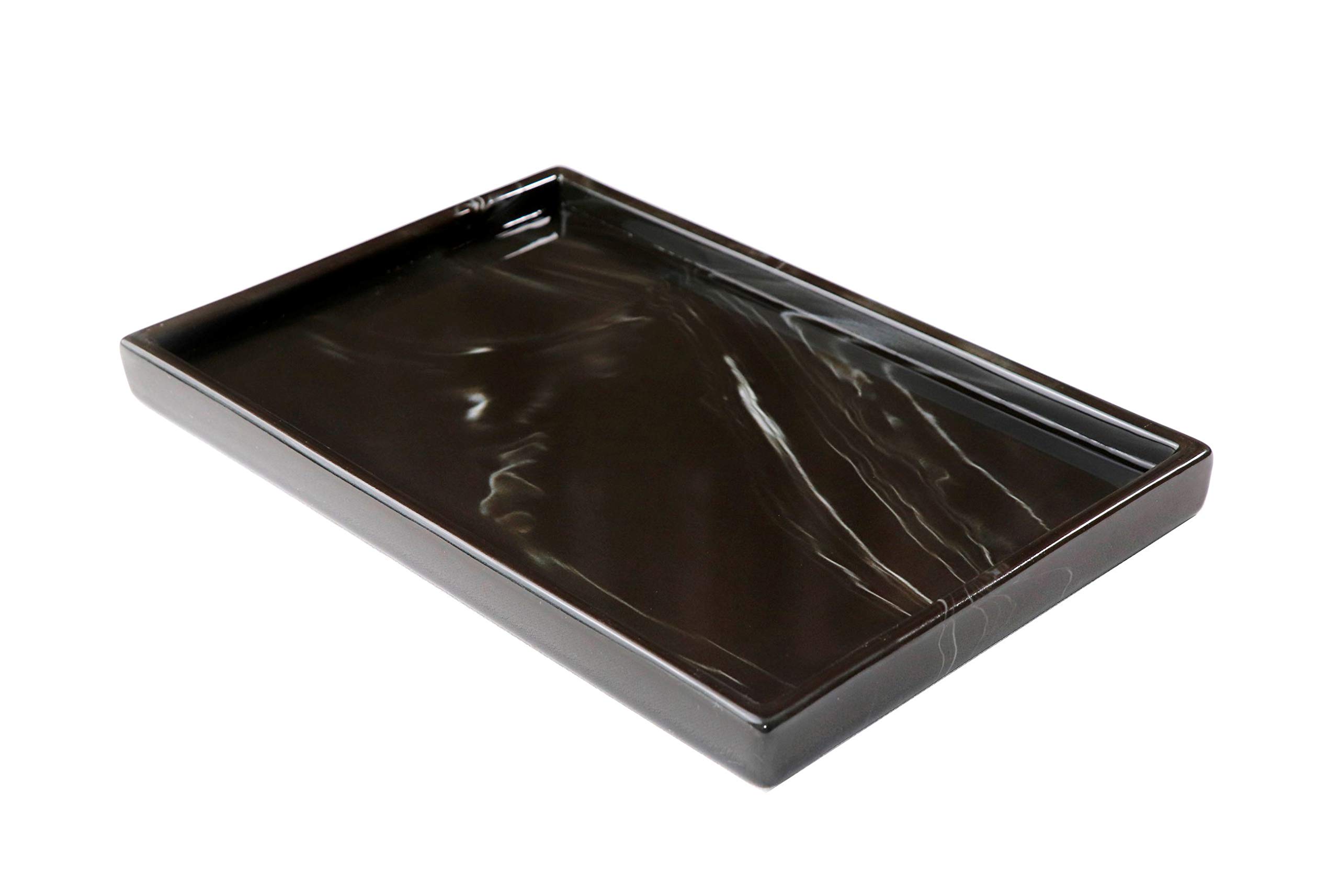 Black Large Ceramic Vanity Tray - Marble Bathroom Counter Organizer for Jewelry, Perfume, Soap & Accessories | Elegant Decorative Tray for Tissues, Candles, Towels & Plants | Perfect for Bathroom, Bedroom & Dresser Organization