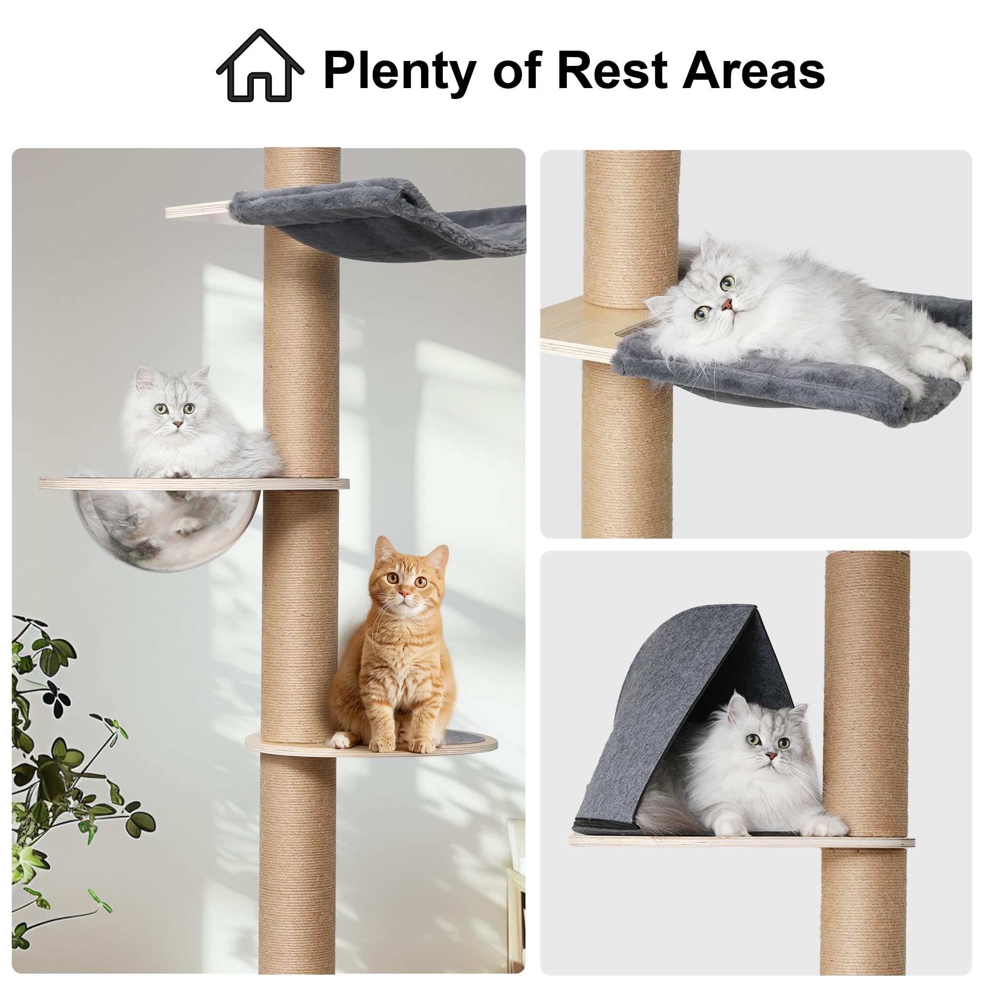 Premium 6-Level Adjustable Cat Tree Tower (5.7-9.8 ft) - Floor to Ceiling Climbing Structure with Thick Scratching Posts, Transparent Capsule & Plush Hammock - Perfect for Indoor Cat Play, Exercise & Relaxation in Apartments/Homes