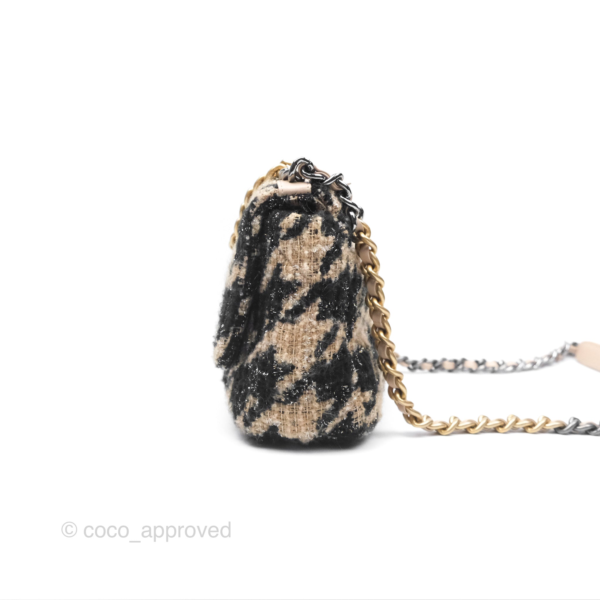 Chanel 19 Small Tweed Houndstooth Handbag in Black & Beige with Mixed Hardware - Luxury Crossbody Bag for Women, Perfect for Date Night & Evening Events
