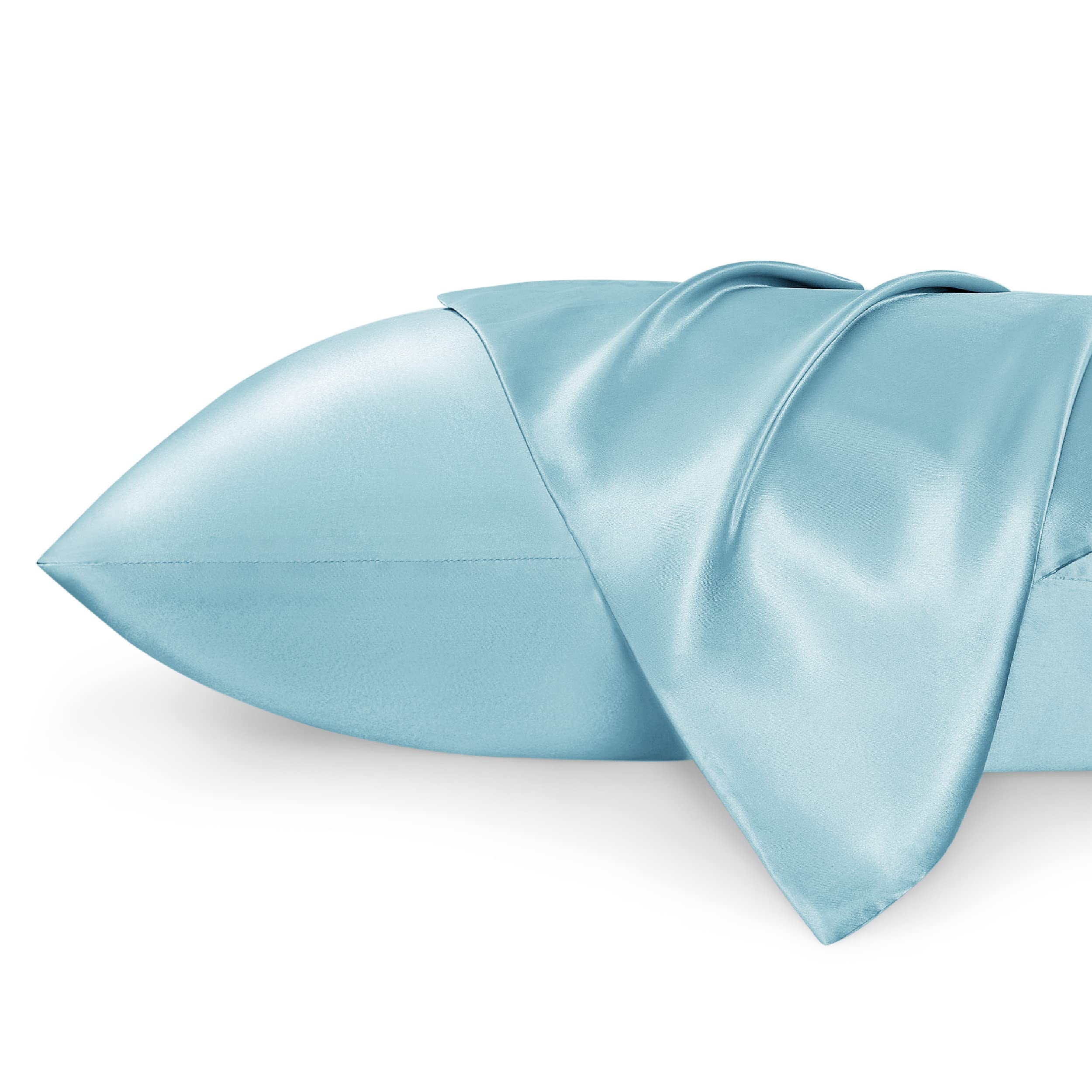 Bedsure Satin Pillowcase Set of 2 - Light Blue Silky Soft 20x26 Inches Standard Size for Hair & Skin Care - Perfect for Bedroom, Travel & Gift Giving