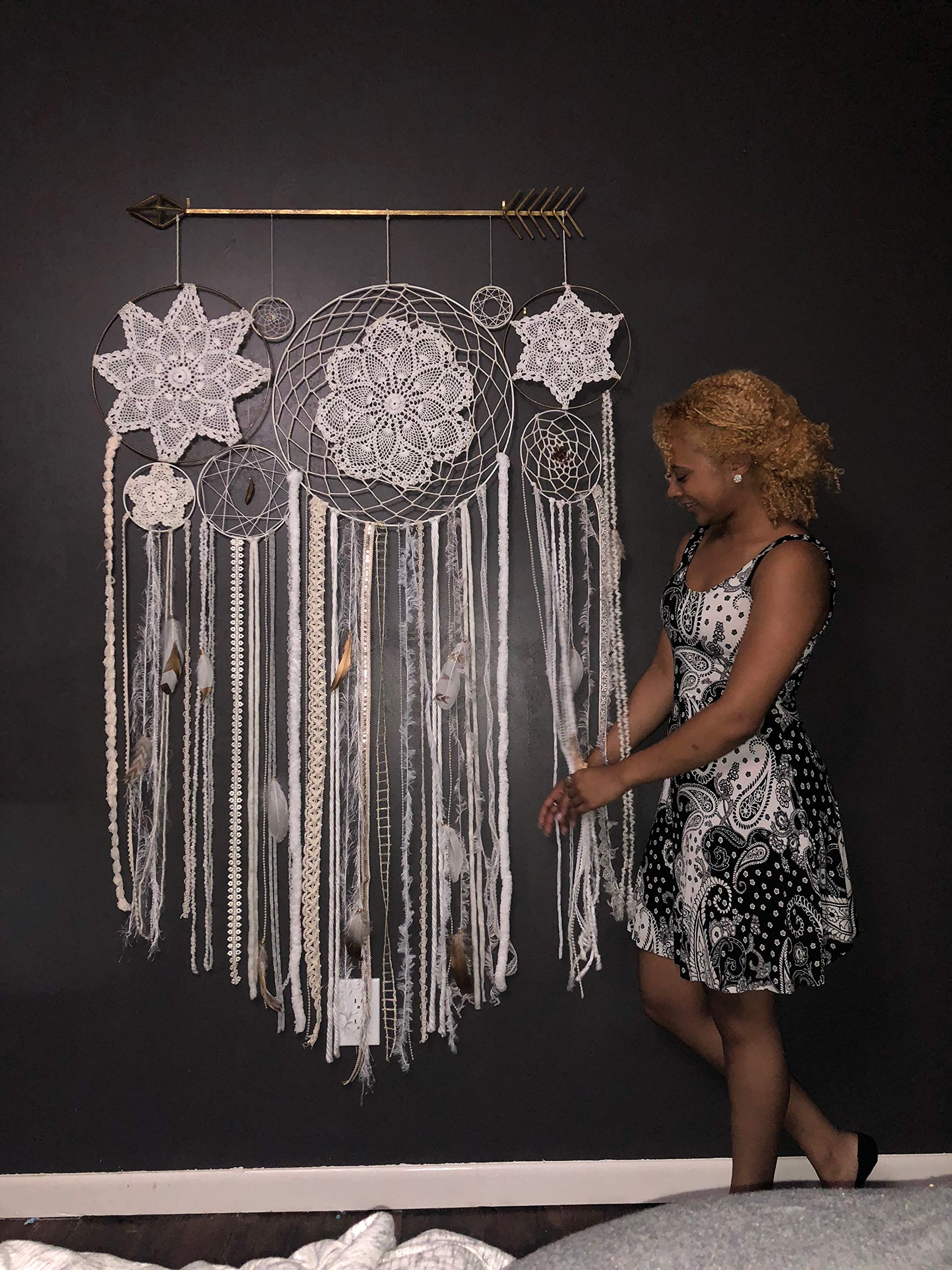 Handmade Bohemian Dream Catcher - Large Wall Decor for Bedroom & Nursery (8 Rings)