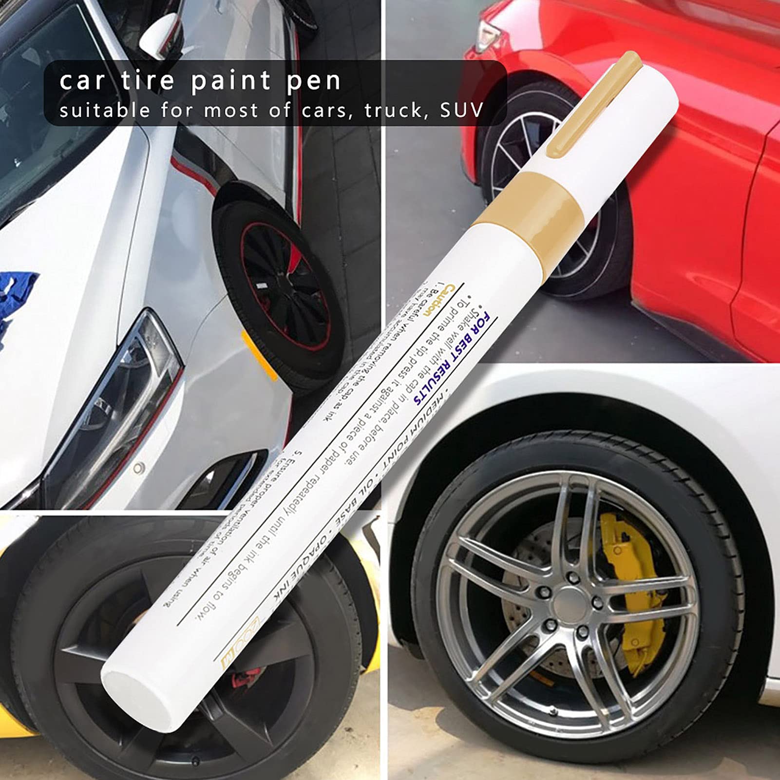 Waterproof Car Tire Paint Pen - Fast Drying Pigment Marker for Cars, Trucks & SUVs - All Surface Gold Paint Marker - Perfect for Custom Tire Lettering & Vehicle Detailing