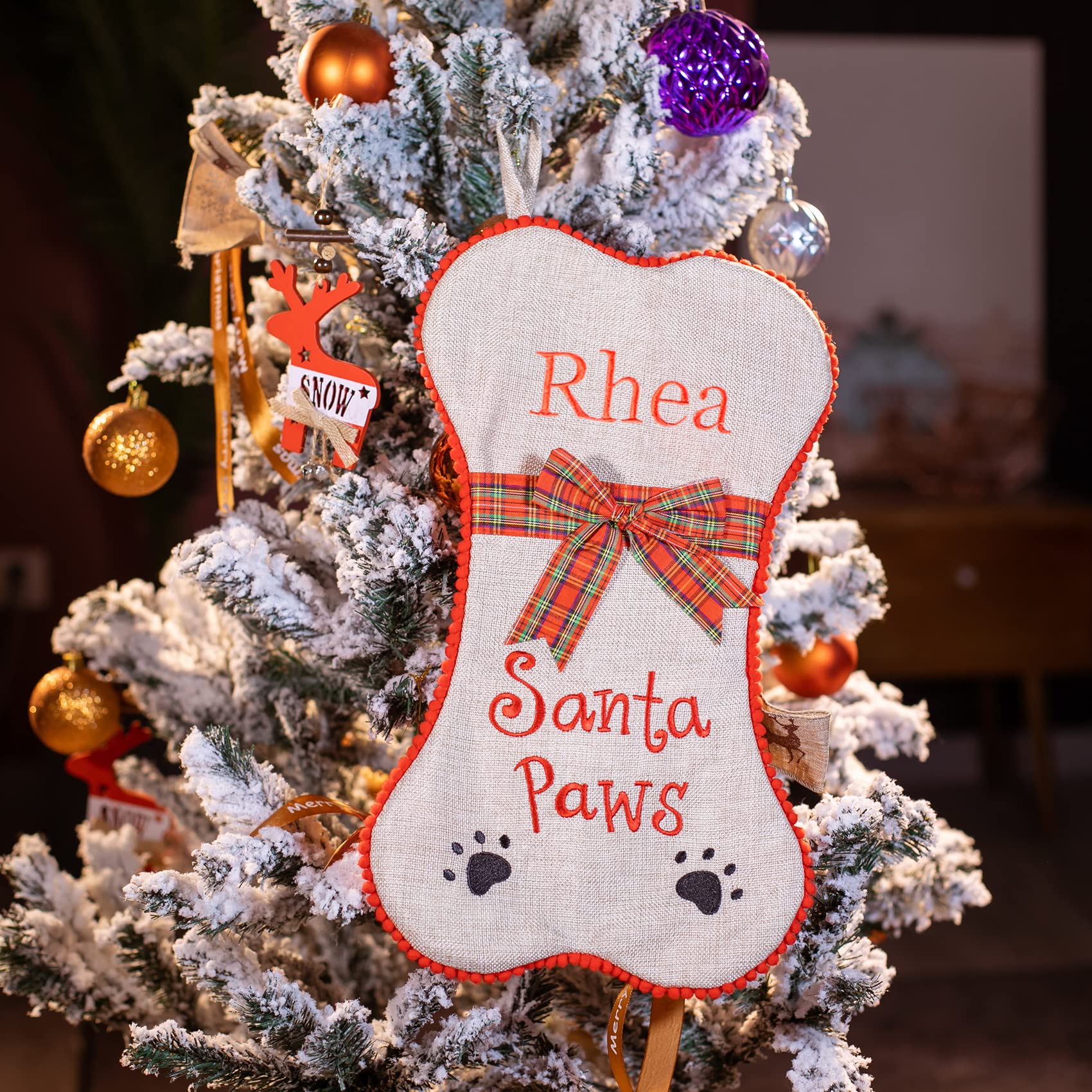 DearSun Personalized Linen Christmas Stockings for Dogs - Custom Dog Bone Design Holiday Gift Bag for Puppies & Pets - Perfect for Christmas Decor, Pet Gifts & Festive Celebrations