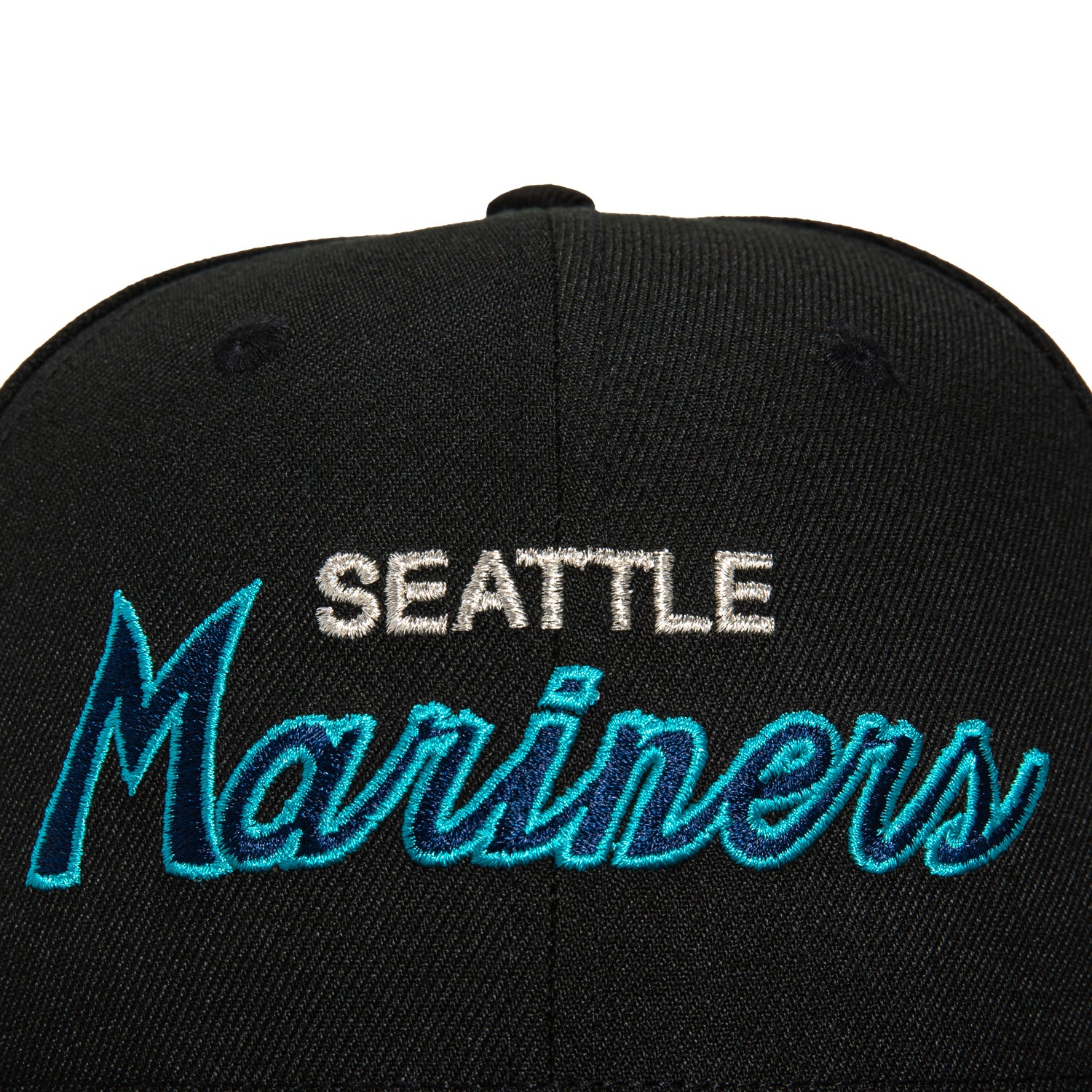 New Era 59Fifty Seattle Mariners Logo Patch Script Baseball Cap - Black | Adjustable Snapback Hat for Men & Women | Perfect for Baseball Games, Streetwear & Casual Outfits
