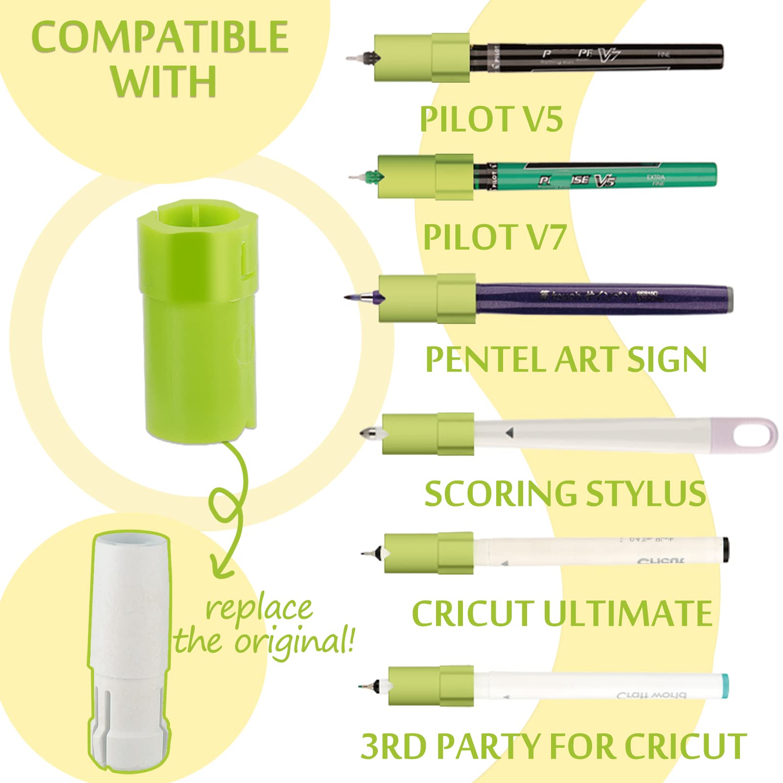 10 Pack Pen Adapters for Cricut Explore Air 3/2 & Maker 3/2 - Replacement for Original, Compatible with BIC, Cricut, Pilot, Paper Mate, Pentel, Stabilo Pens & Markers - Perfect for DIY Crafts, Scrapbooking & Vinyl Cutting Projects