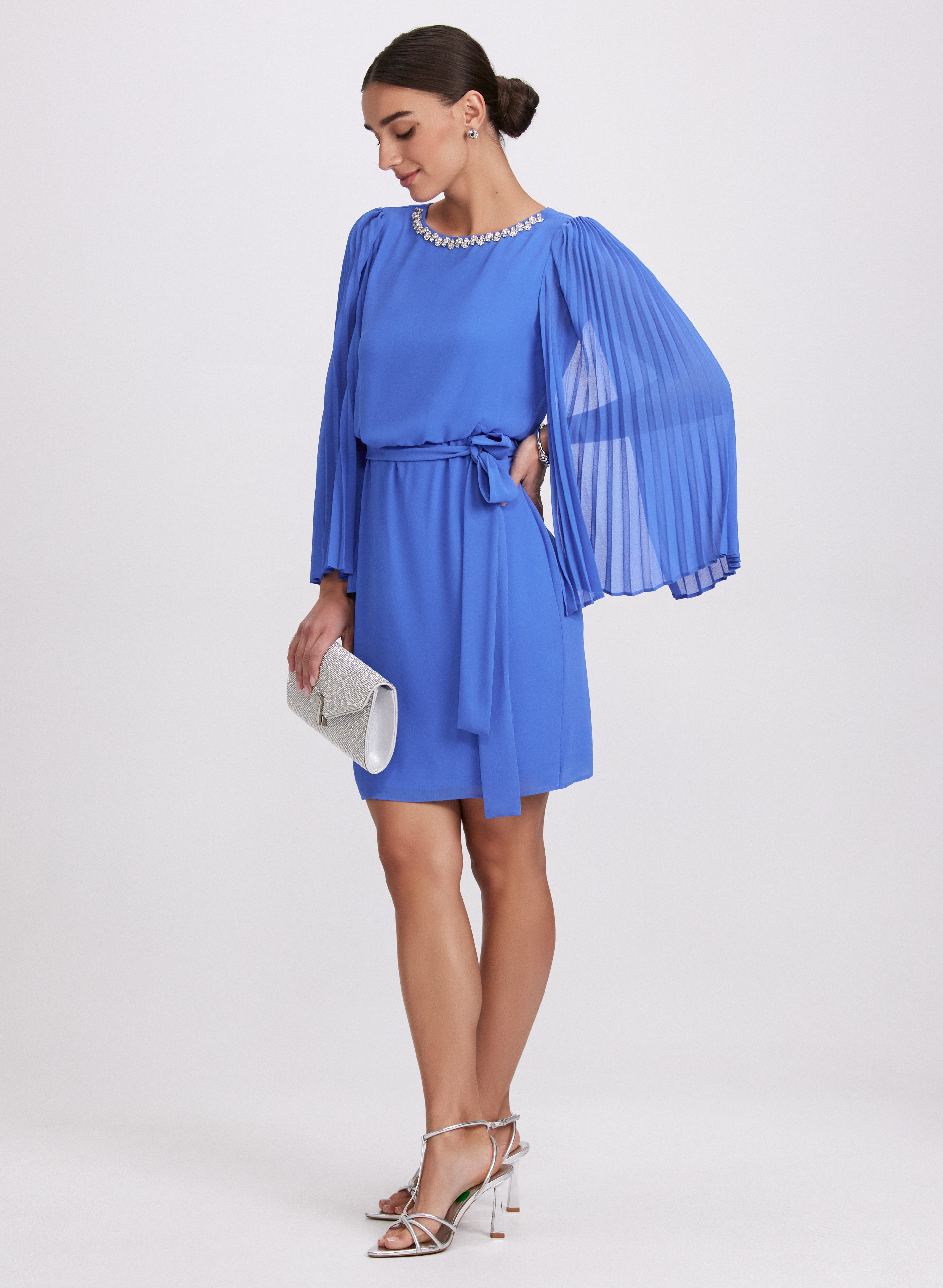 Embellished Cape Sleeve Dress for Women - Elegant Formal Gown for Evening Parties, Weddings & Special Occasions
