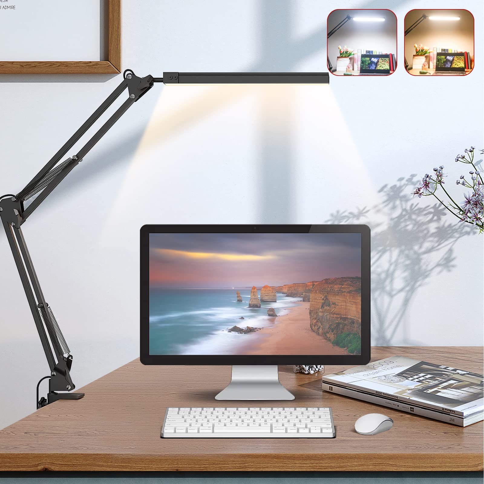 Premium LED Desk Lamp with 97 CRI Eye Protection - Adjustable Swing Arm Clamp Light with 3 Color Modes & 8 Brightness Levels - Dimmable Task Lamp for Home Office, Study, Reading, Dorms & Studio Workspaces - Perfect for Night Studying, Computer Work & Crafting Projects