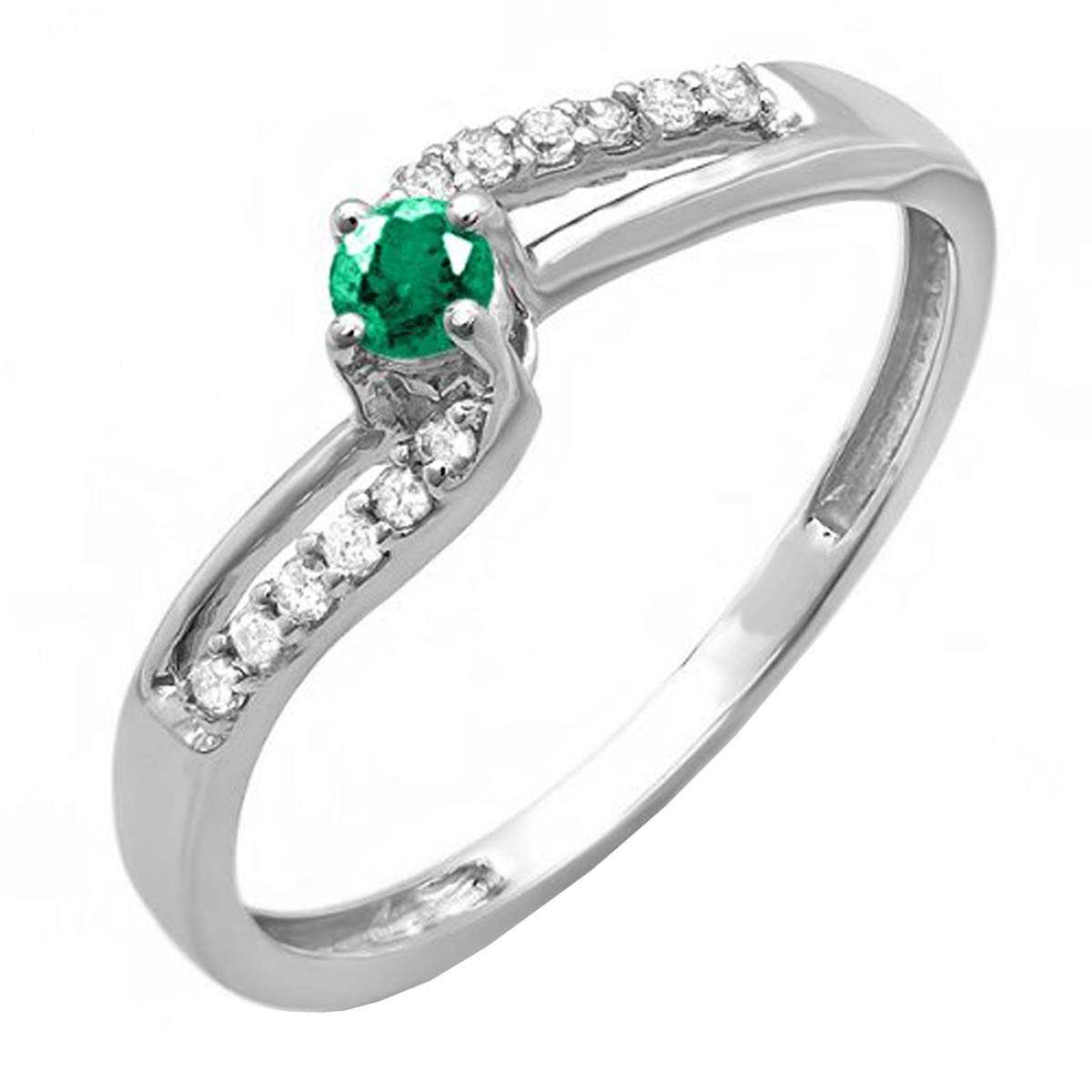 18K White Gold Emerald and Diamond Wave Bridal Engagement Ring for Women - Dazzlingrock Collection | Perfect for Proposals, Anniversaries & Special Occasions