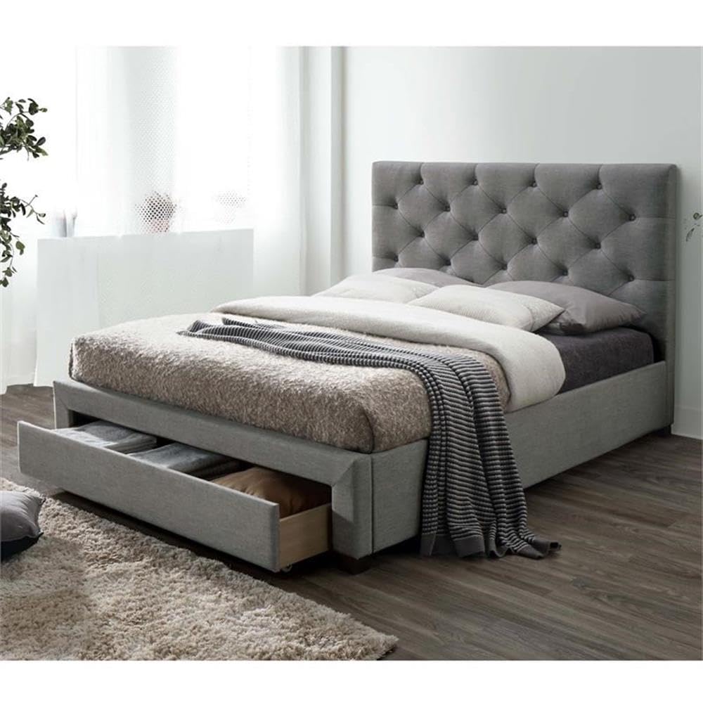 Furniture of America Bethn Transitional Fabric Storage Queen Bed in Gray - Stylish and Functional Bed Frame for Small Spaces, Guest Rooms & Cozy Bedrooms