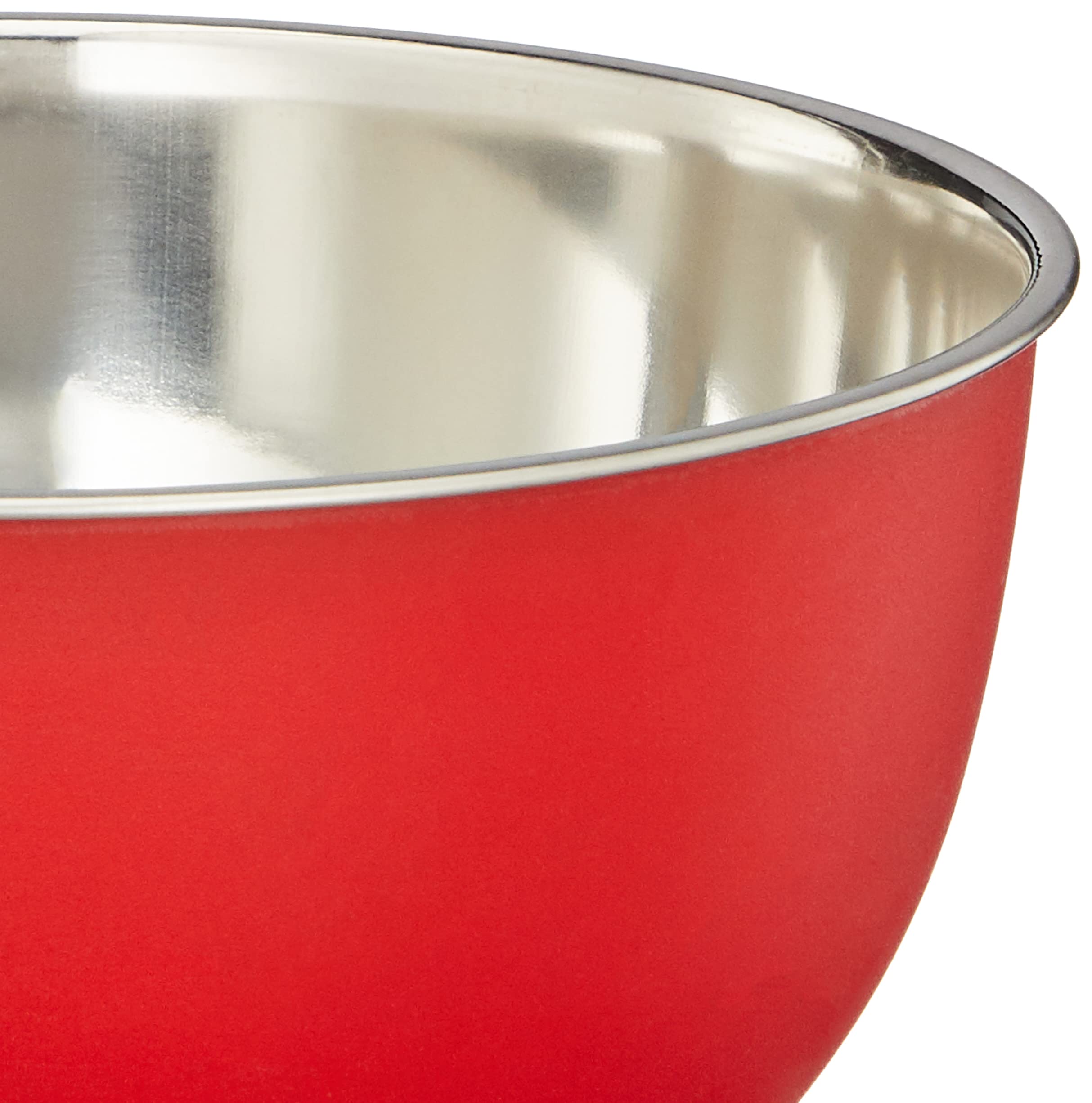 Solimo Stainless Steel Mixing Bowls Set of 3 (500ml, 750ml, 1250ml) - Microwave Safe, No Lids, Red - Perfect for Baking, Meal Prep & Food Storage