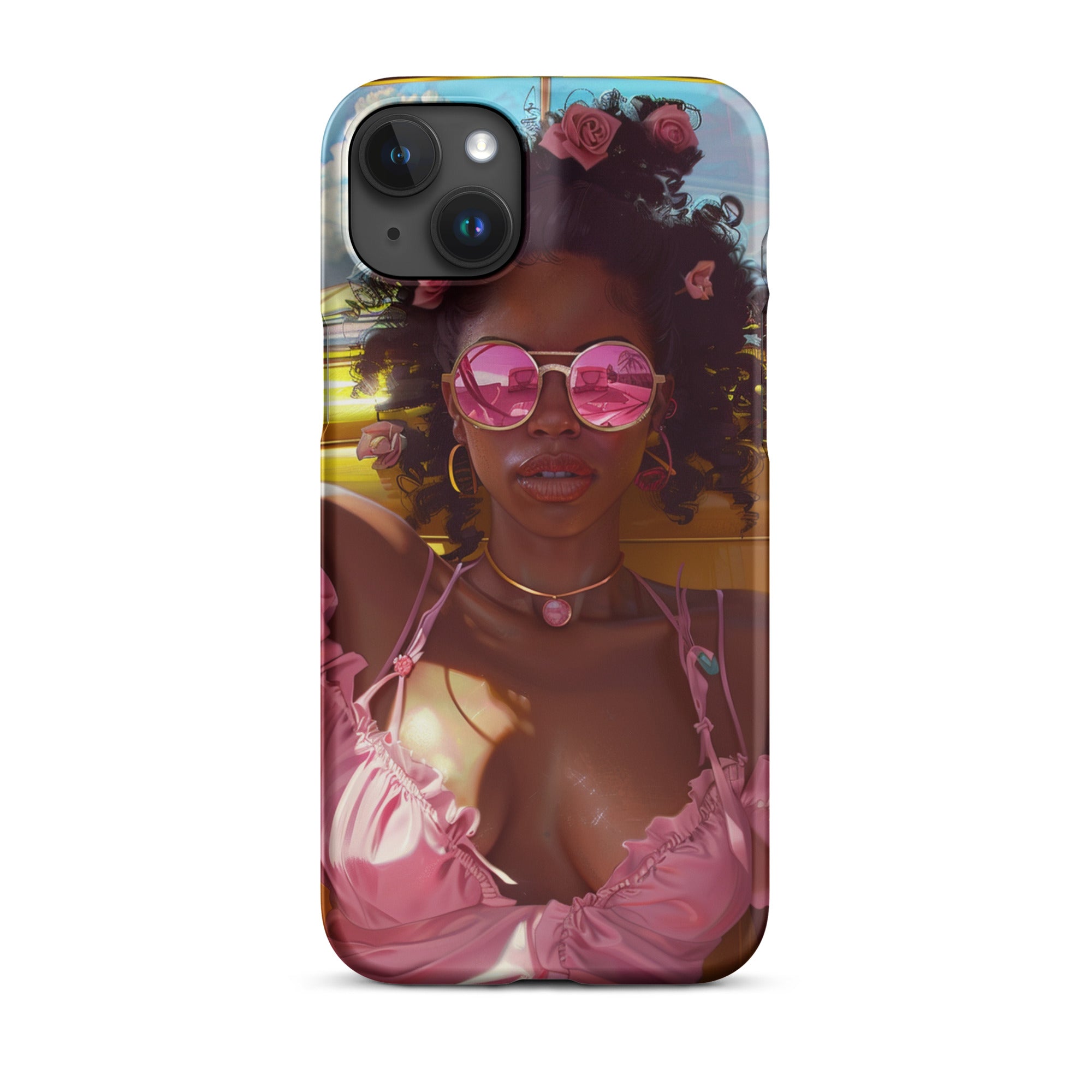 Stylish Black Girl Fashionista Snap Case for iPhone 13/14/15 - Trendy Protective Cover for Women & Teens - Perfect for Everyday Use, School, and Social Media Photos