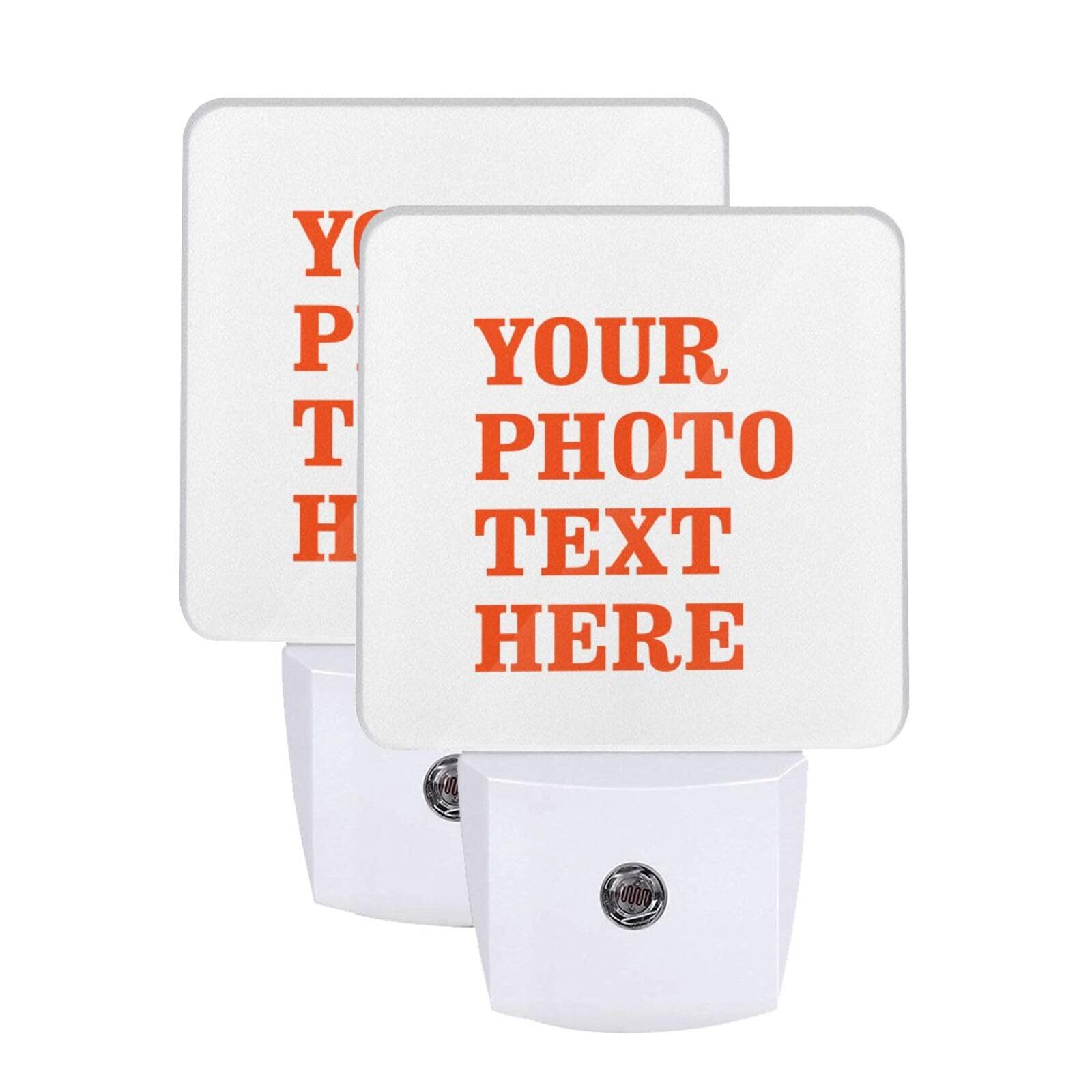 Custom Personalized LED Night Lights Set of 2 - Photo/Logo/Text Engraved with Auto Dusk-to-Dawn Sensor - Plug-in Night Lamp for Home, Bedroom, Bathroom, Hallway & Stairs - Perfect for Kids Rooms, Nurseries & Gift Giving