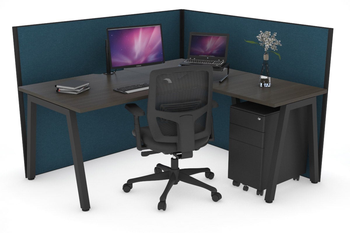 Horizon Quadro A Legs L-Shaped Corner Office Desk - 1400L x 1800W with Cable Management | Modern Home Office & Gaming Desk for Small Spaces