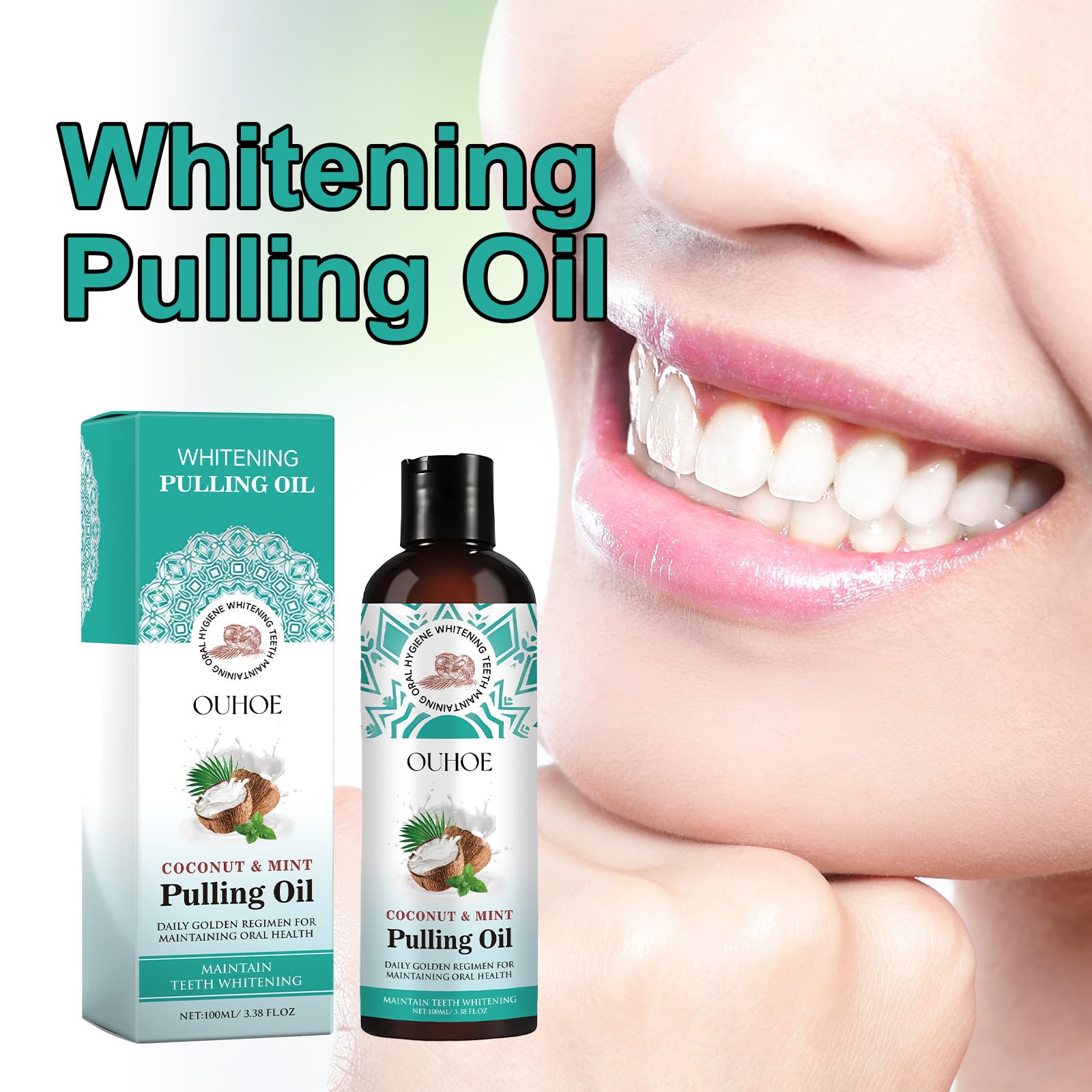 Organic Coconut Oil Pulling Mouthwash - Natural Fresh Breath & Teeth Whitening with 7 Essential Oils & Vitamins | Alcohol-Free for Healthy Teeth & Gums | Perfect for Morning Routine & Oral Care