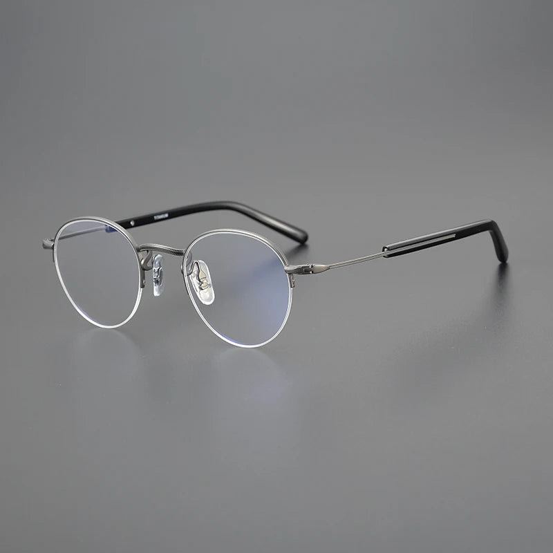 Lightweight Unisex Black Semi-Rimless Round Titanium Eyeglasses (110g) - Perfect for Reading, Work & Everyday Wear
