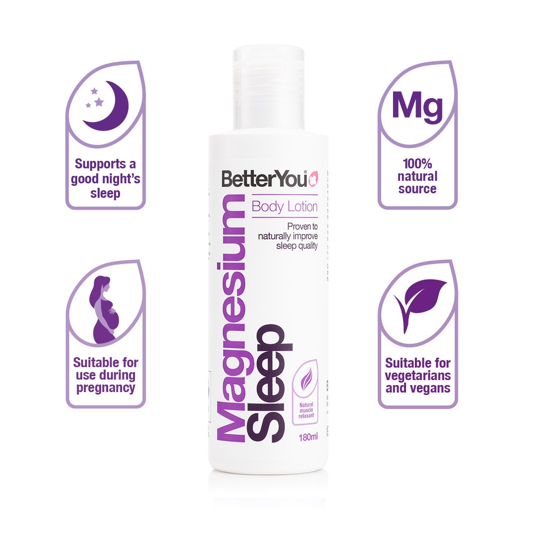 BetterYou Magnesium Sleep Mineral Lotion 180ml - Natural Sleep Aid & Muscle Relaxant for Adults, Deep Sleep Support & Stress Relief - Perfect for Nighttime Relaxation & Post-Workout Recovery