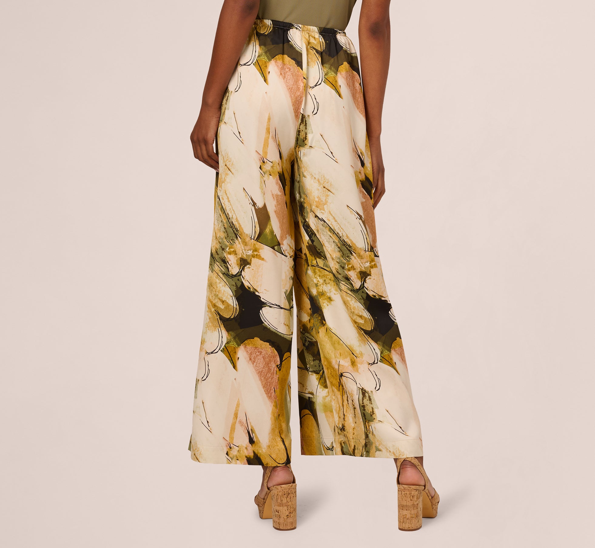Oil Green Wide Leg Satin Pants with Side Tie - Elegant High Waist Palazzo Trousers for Women | Perfect for Office Wear, Evening Parties & Special Occasions
