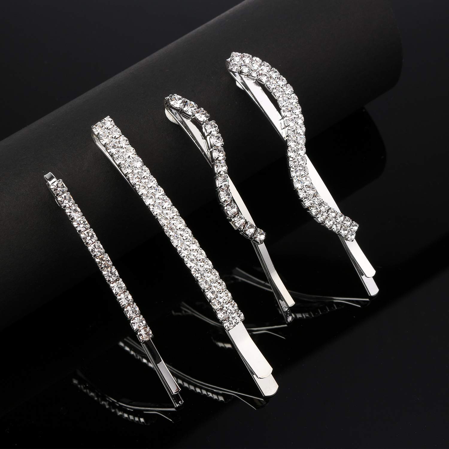 Folansy 16-Piece Clear Rhinestone Bobby Pins Set - Crystal Hair Clips for Women & Girls (4 Silver Styles) - Perfect for Weddings, Prom & Party Hairstyles