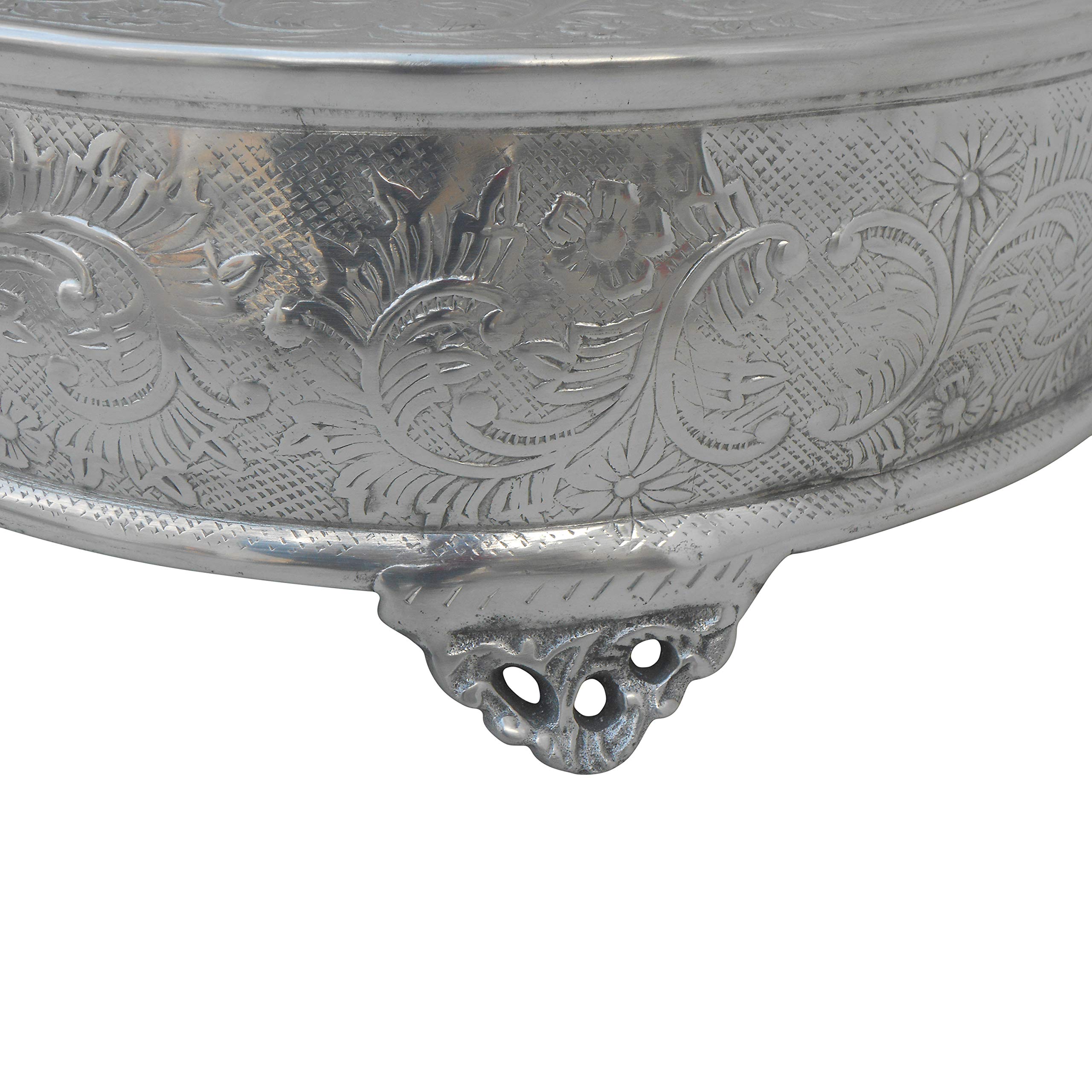 GiftBay 18 Inch Round Silver Wedding Cake Stand - Handcrafted Embossed Metal Tiered Dessert Display for Weddings, Parties & Special Events