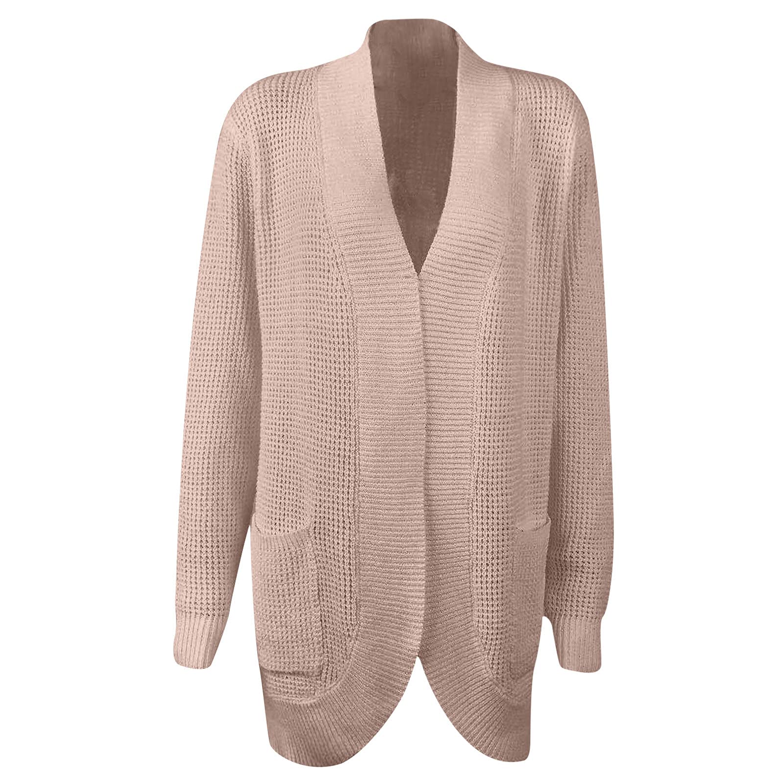 Women's Chunky Open Front Cardigan - Long Sleeve Loose Fit Knit Draped Sweater Waffle Knitted Long Cardigan Outwear for Casual Wear, Office & Fall Layering