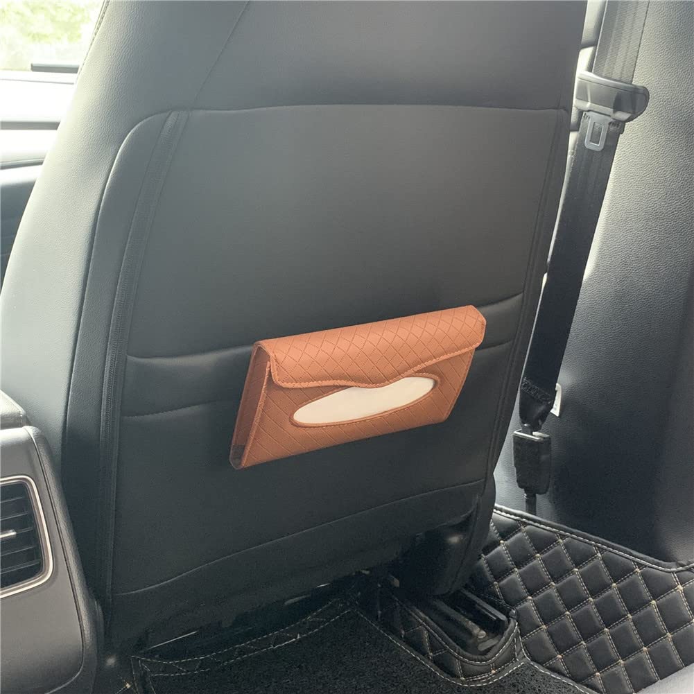 Premium PU Leather Car Tissue Holder - Sun Visor Napkin Dispenser for Car & Truck (Brown) | Backseat Organizer for Tissues, Wipes & Essentials | Perfect for Road Trips, Commuting & Family Travel