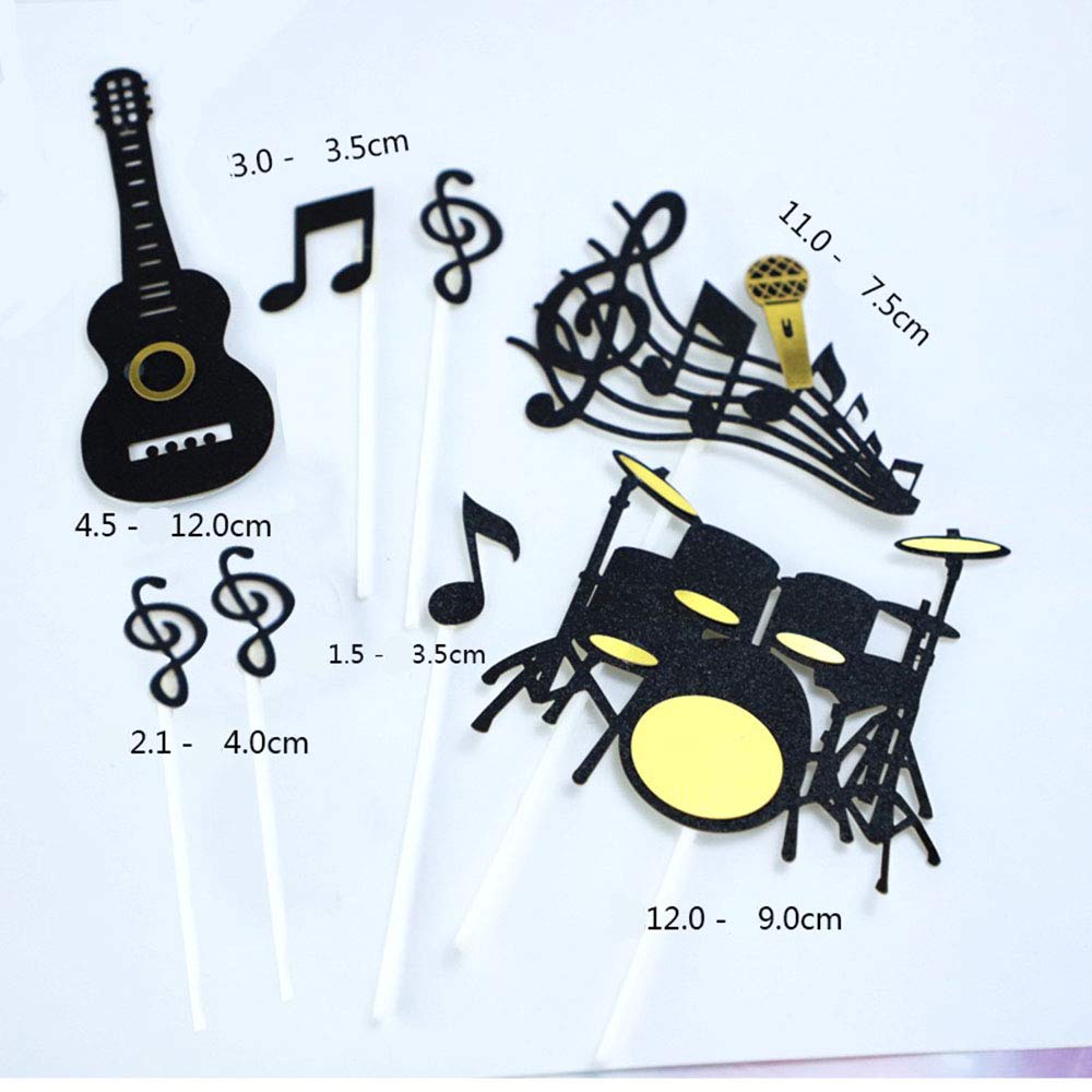 Musical Instruments Cake Topper for Birthday Party Decorations - Happy Father's Day & Man Birthday Supplies (Black) - Perfect for Cupcakes, Cakes, and Special Celebrations