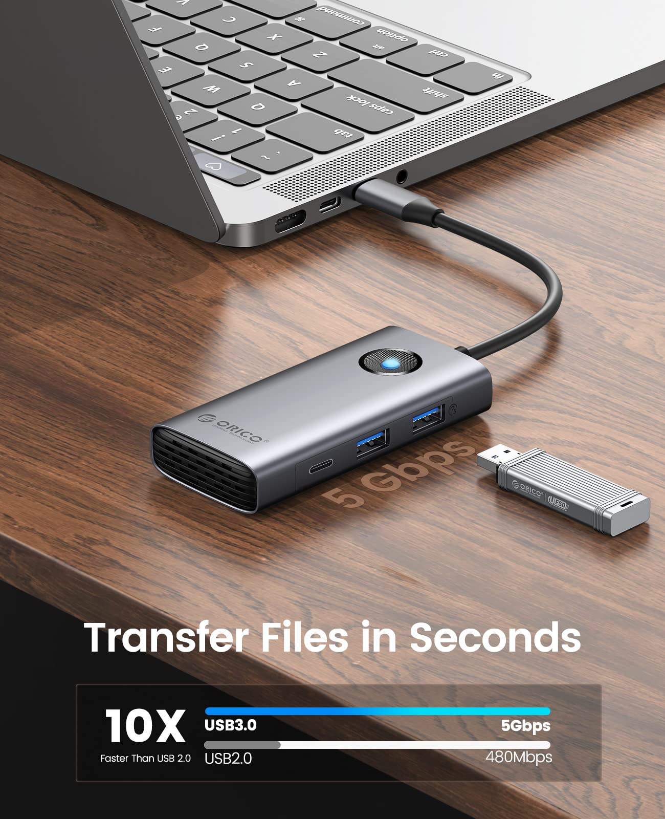 ORICO 6-in-1 USB C Hub with Ethernet, HDMI 4K & 100W PD for MacBook Pro & Chromebook - Home & Office Use
