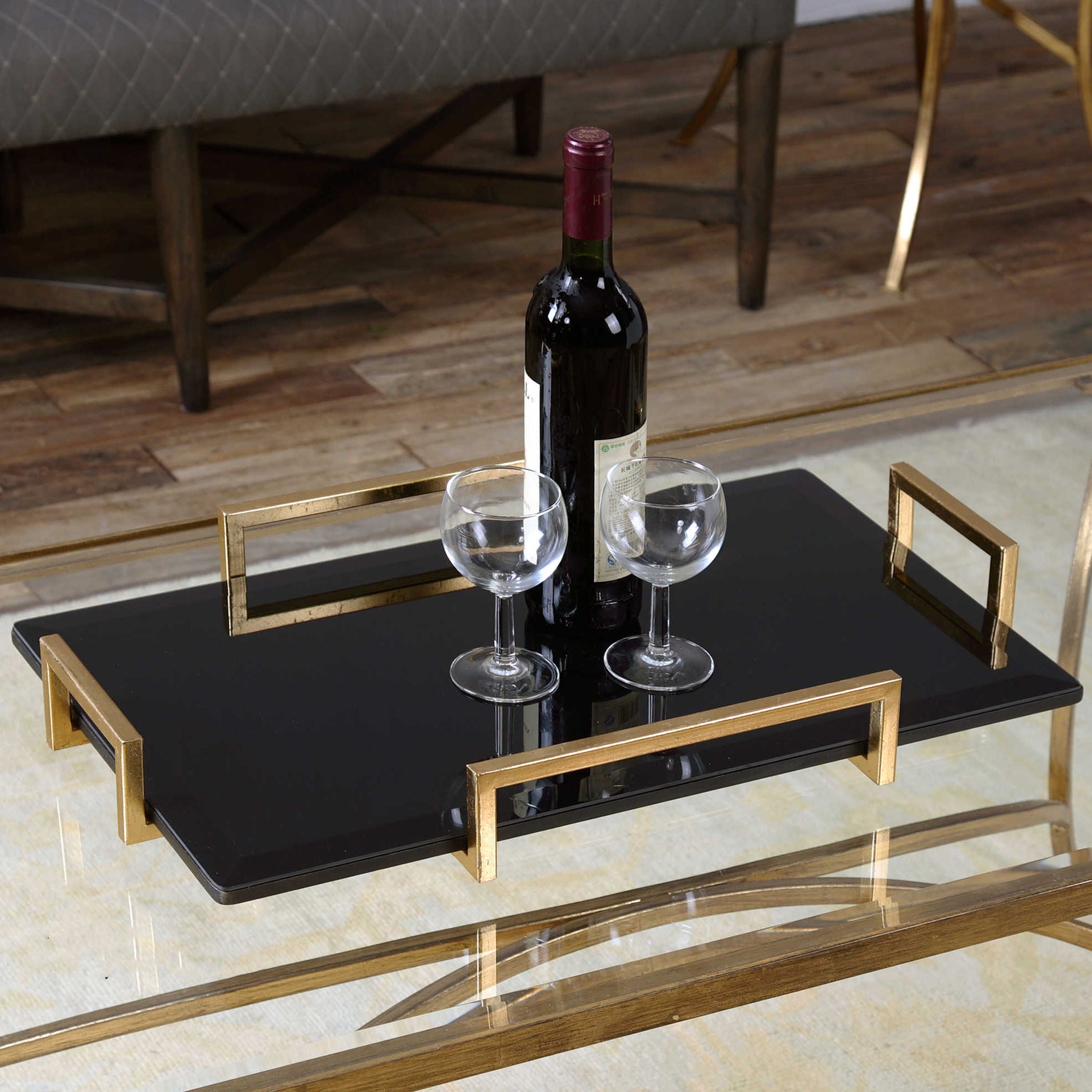 Ettore Premium Black Glass Tray - Elegant Serving Tray for Dining, Kitchen & Home Decor - Perfect for Parties, Breakfast in Bed & Displaying Jewelry