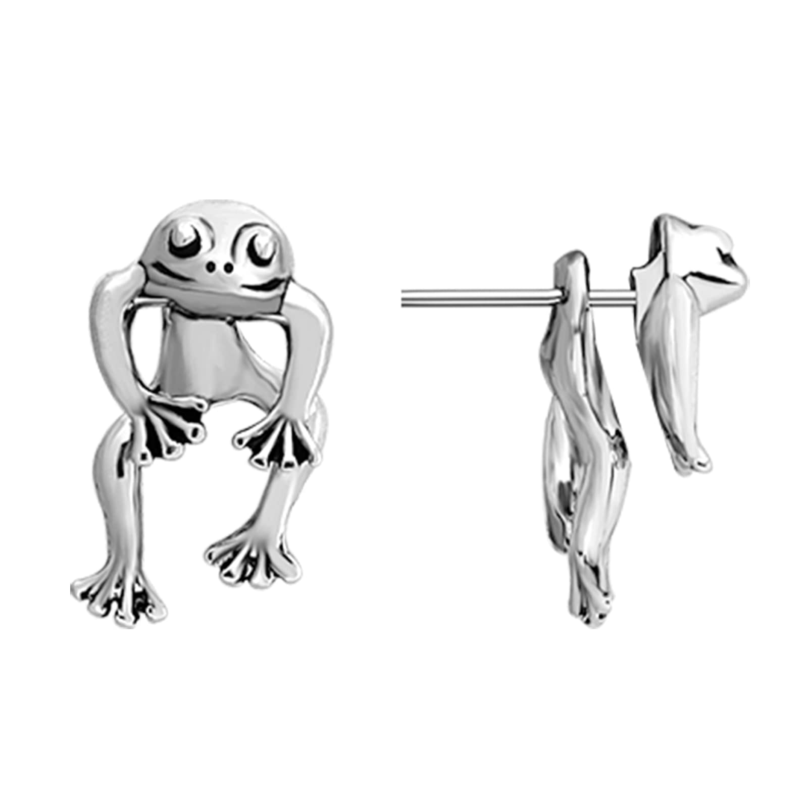 Vintage Silver Frog Stud Earrings for Women & Teens - Cute Animal Jewelry, Perfect for Casual Wear, Parties & Gifts