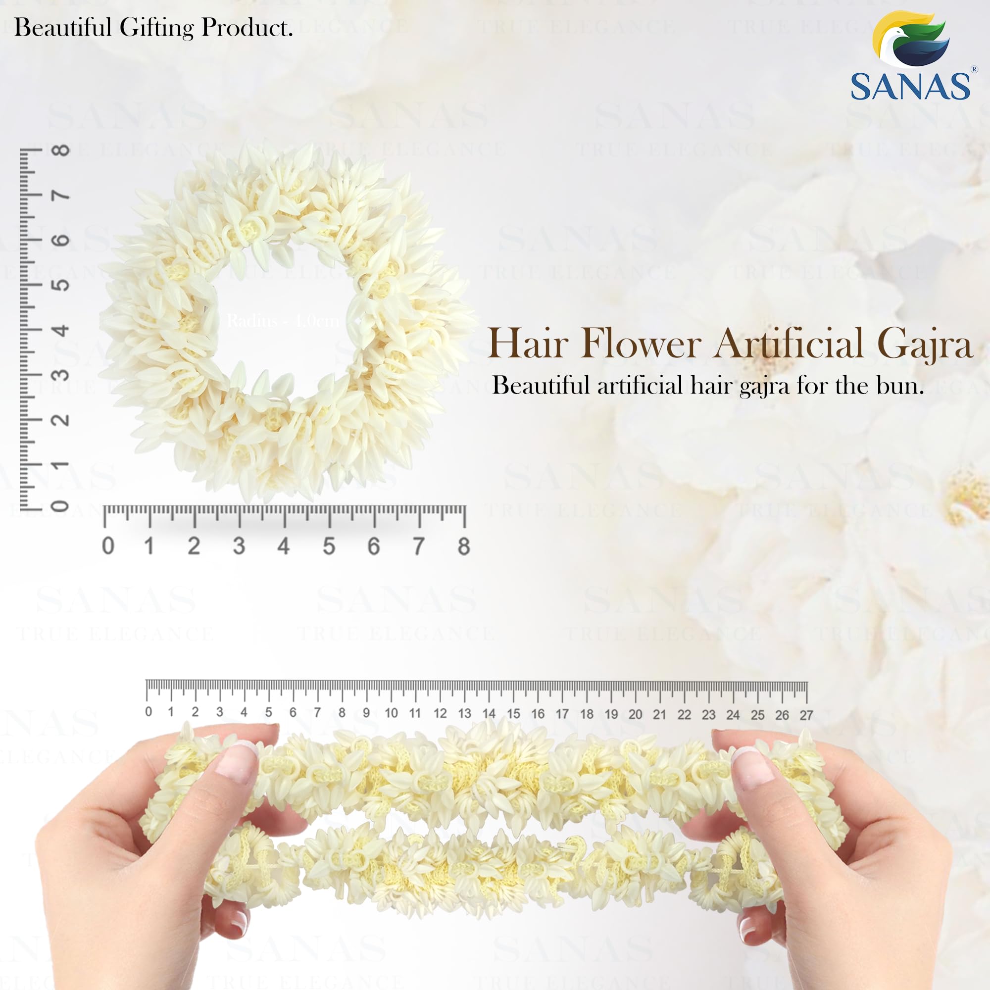 6pcs Stylish Scented Mogra Gajra Hair Accessories Set for Women - Wedding Hair Bun Flowers, Scrunchies & Artificial Hair Decor (White) | Perfect for Bridal, Party & Traditional Occasions