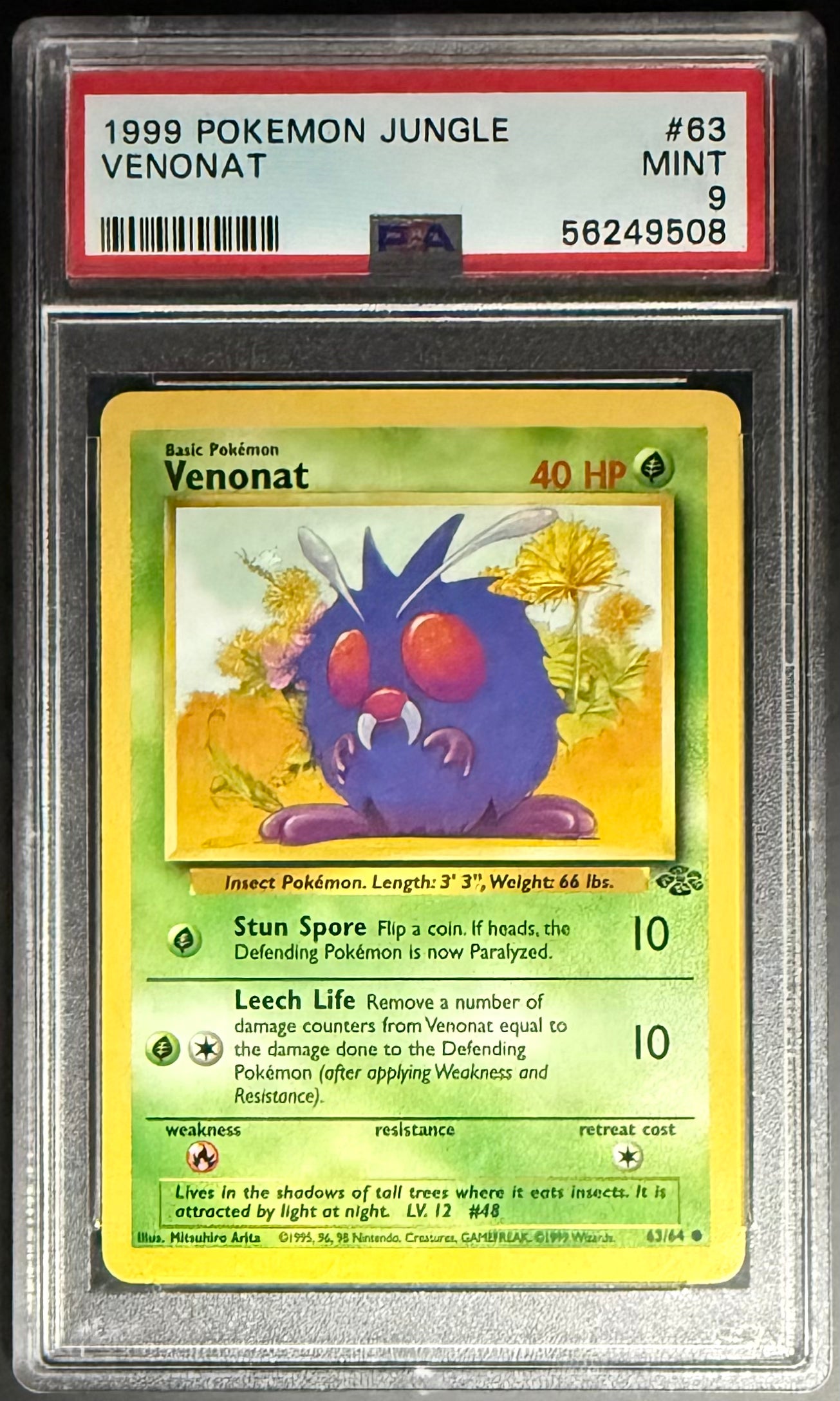 1999 Pokemon Jungle Series Venonat #63/64 PSA 9 Graded Card - Perfect for Collectors, Gaming, and Display