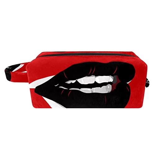 Black Funny Lips Makeup Bag Travel Cosmetic Organizer - Zippered Toiletry Pouch with Handle for Women | Perfect for Travel, Gym & Daily Essentials Storage