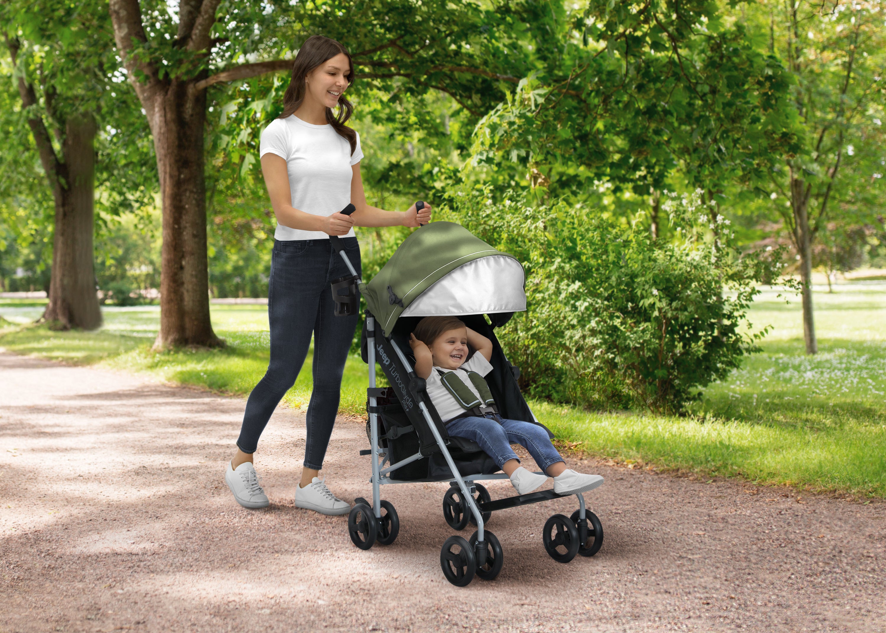Jeep TurboGlyde Plus Stroller - Lightweight All-Terrain Baby Stroller with Adjustable Canopy & Storage Basket | Perfect for Outdoor Walks, Shopping & Travel