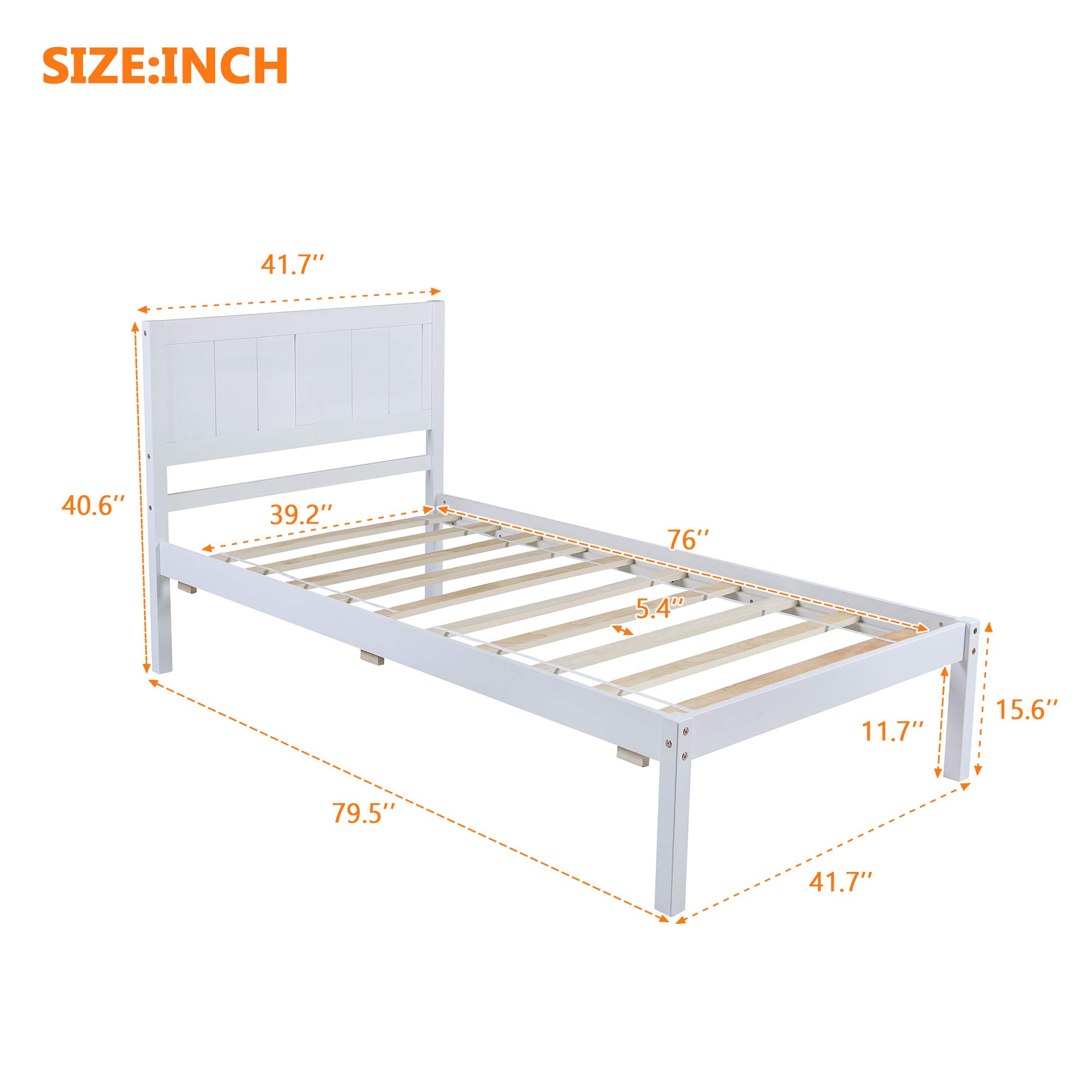 JULYFOX White Twin Bed Frame with Headboard - Solid Wood Platform Bed, No Box Spring Required, 275 lbs Weight Capacity - Perfect for Small Spaces, Kids Rooms & Guest Bedrooms (Twin, White)