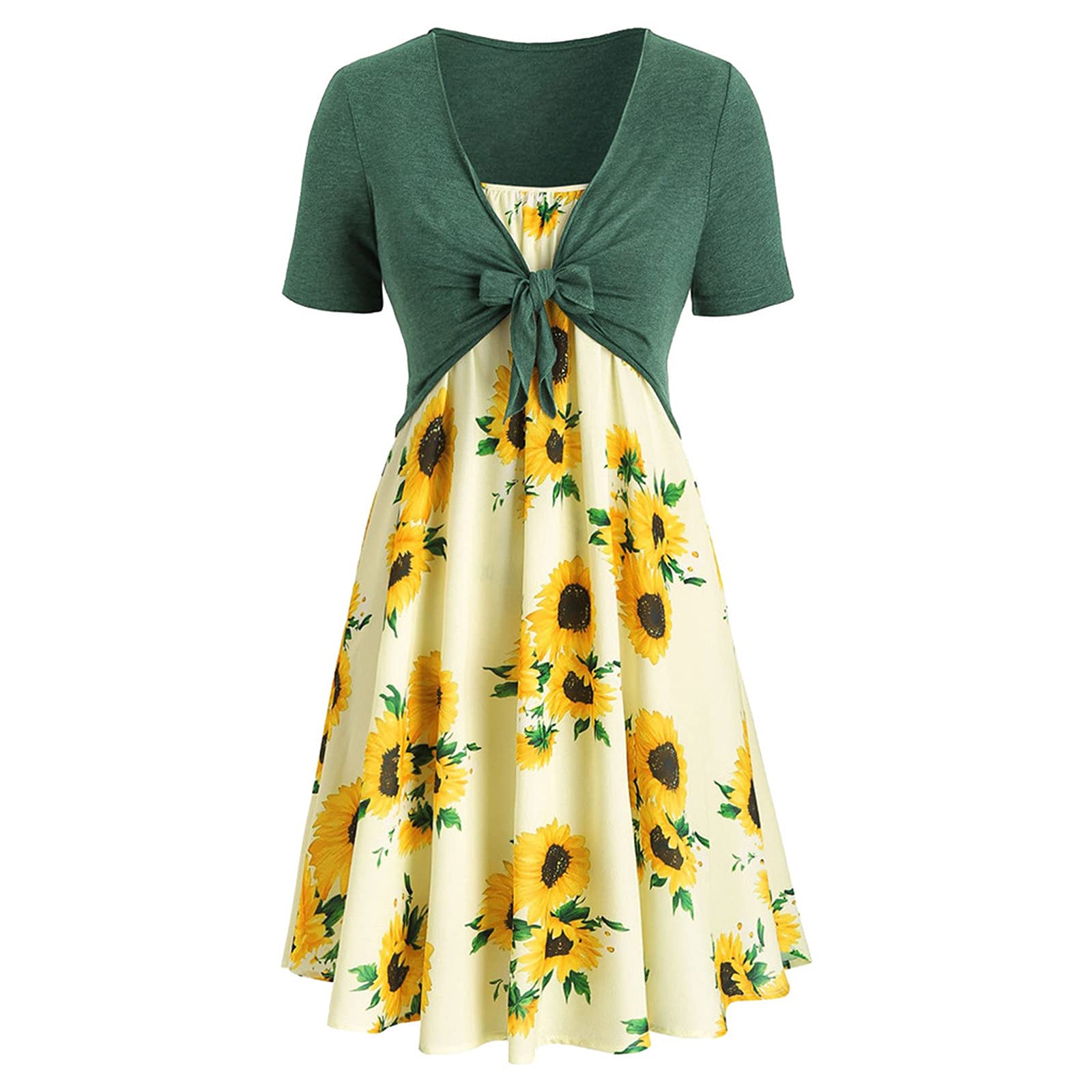 Women's Summer Casual Short Sleeve Mini Dress with Bow Knot & Floral Print - Beach Wedding Party Sundress | Perfect for Vacations, Date Nights & Outdoor Events