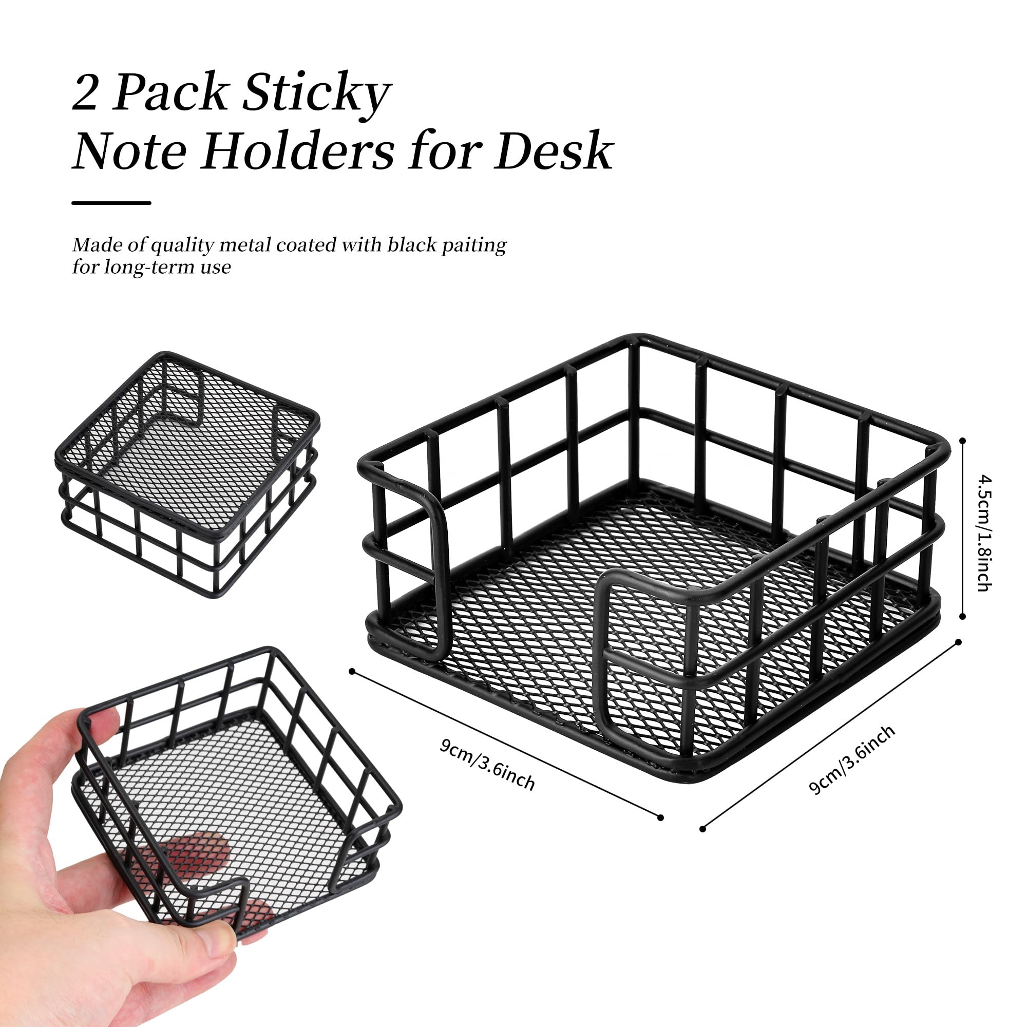 2 Pack Black Metal Mesh Sticky Note Holder - Memo Cube Dispenser & Desk Organizer for Home, School, Office - Perfect for Note-Taking, Reminders & Workspace Organization