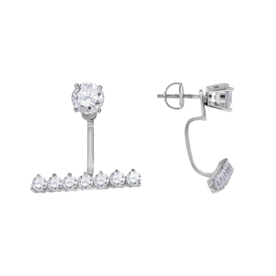 925 Sterling Silver Women's Round CZ Cubic Zirconia Simulated Diamond Stud Cluster Fashion Jacket Earrings - Elegant Earring Jacket for Women | Perfect for Parties, Weddings & Everyday Wear