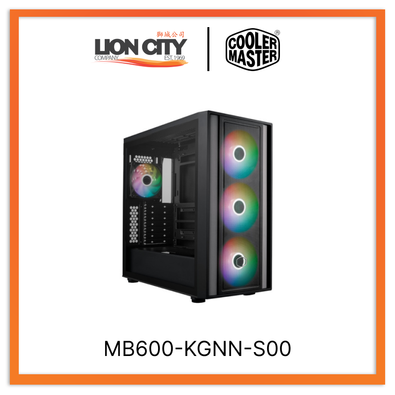 Cooler Master MB600 KGNN S00 MasterBox 600 ARGB ATX Mid Tower PC Case - Tempered Glass Side Panel, Black | Perfect for Gaming Rigs & High-Performance Builds