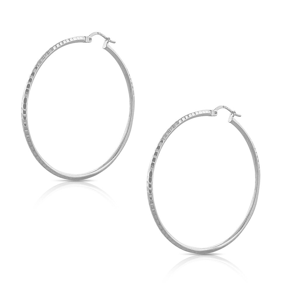 925 Sterling Silver Faceted Round Hoop Earrings for Women - 1.40