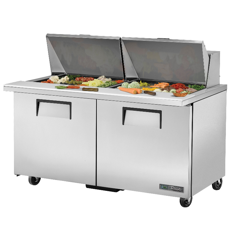 True 60 Sandwich & Salad 24 Pan Refrigerated Commercial Prep Table with 2 Doors - TSSU 60 24MBST - Perfect for Restaurants, Delis & Catering Businesses