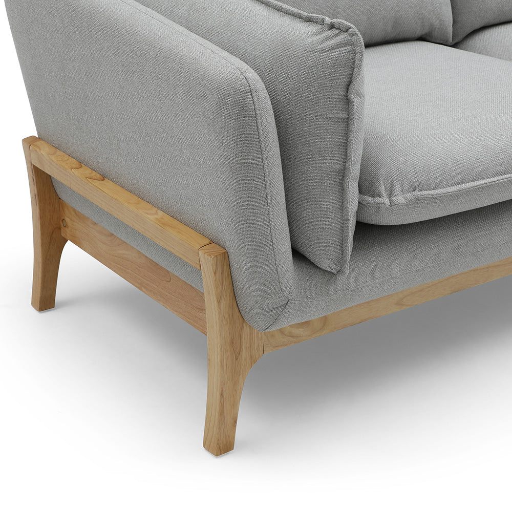 BRONTE 3-Seater Sofa with Right Chaise in Light Grey & Oak - Modern Living Room Furniture for Small Spaces & Apartments