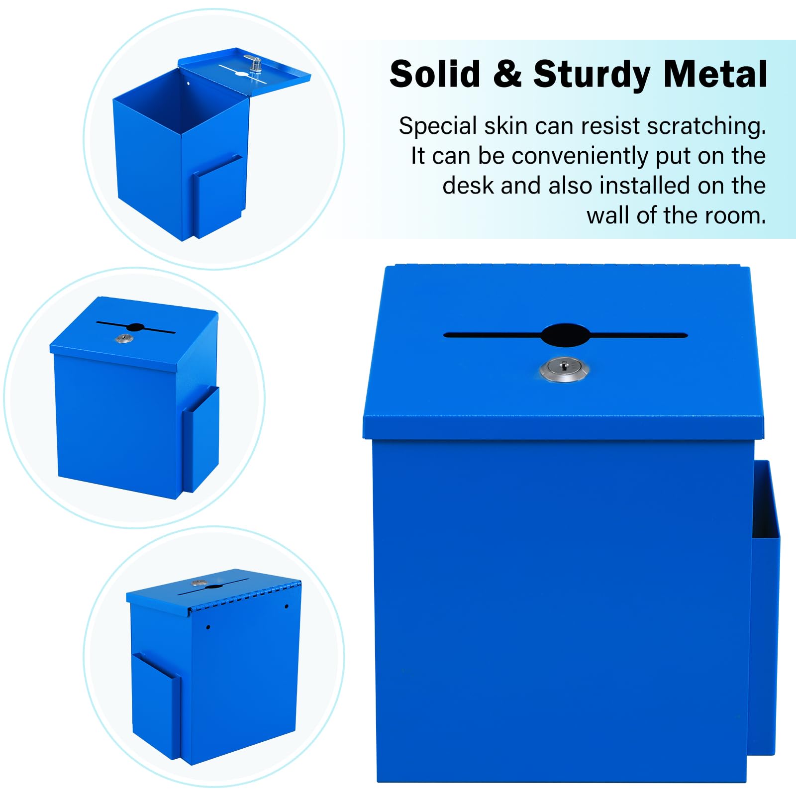 XYDLED Wall Mounted Lockable Metal Suggestion Box with Key - Ballot Box, Donation Mailbox, Key Drop Box, Collection Box (8.7