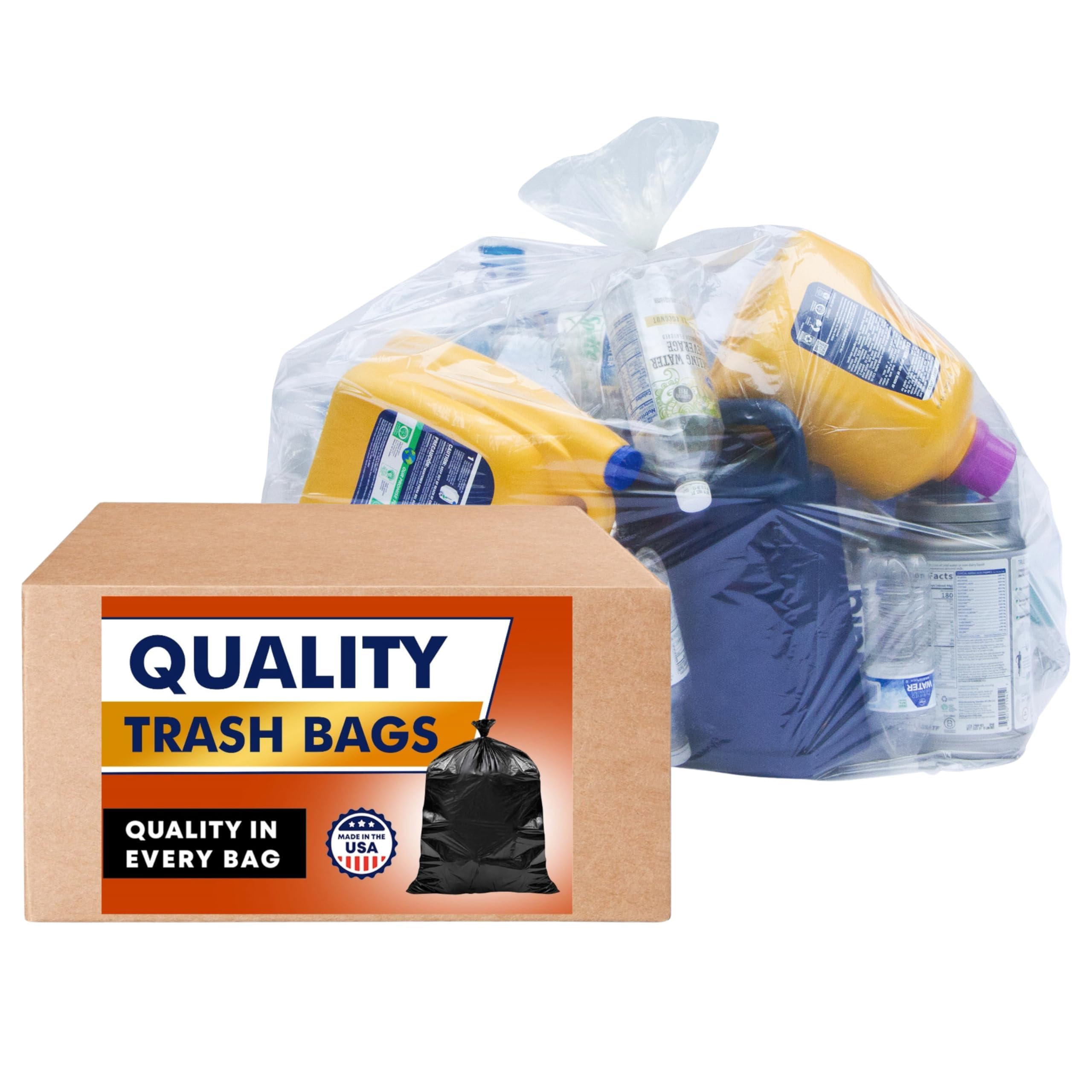 55 Gallon Clear Trash Bags with Drawstring Ties - Heavy Duty Large Plastic Recycling Garbage Bags (50 Count) - Perfect for Home, Office, and Commercial Waste Disposal