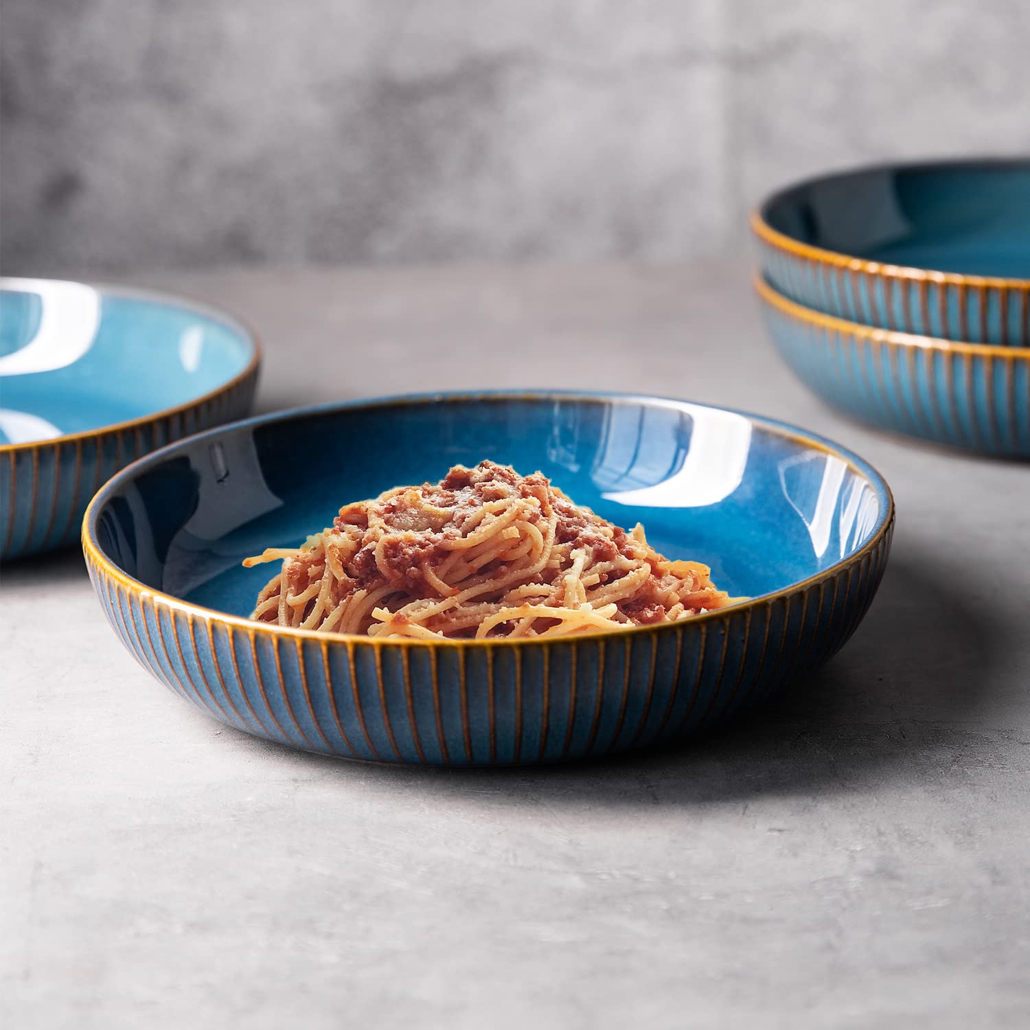 Premium 21cm Porcelain Pasta Bowls Set - 1000ml Large Deep Round Blue Serving Bowls for Salad, Pasta, Fruit, Soup & Desserts (2-Pack) - Ideal for Family Dinners, Entertaining Guests & Restaurant Use