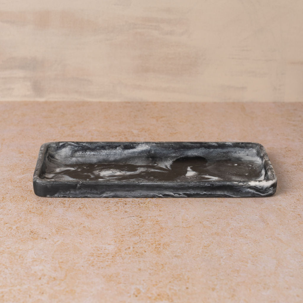 Flow Resin Bathroom Caddy Tray - Ash Black | Shower Organizer for Toiletries, Soap & Beauty Products | Perfect for Bath, Spa & Home Decor