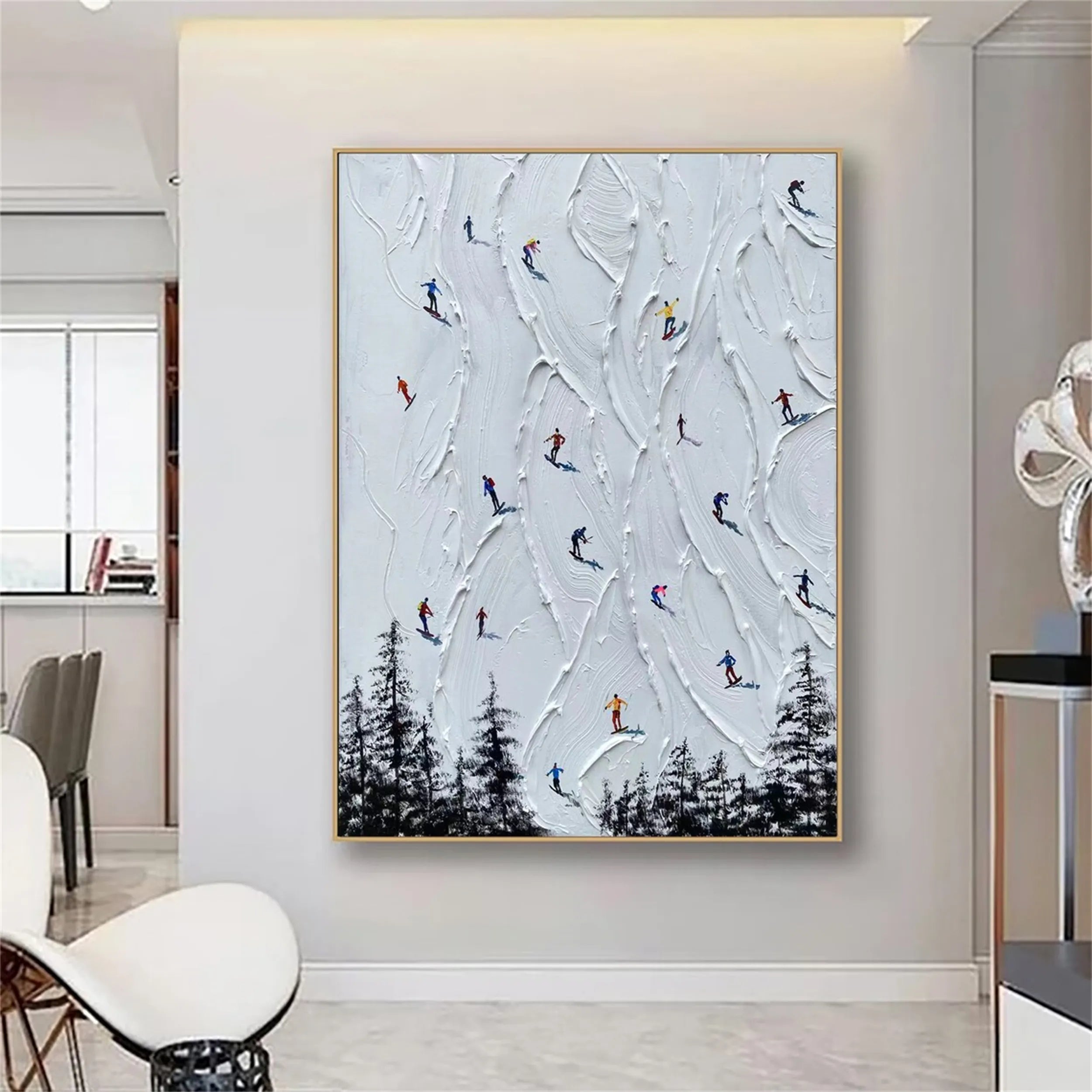 Premium Skiing Sport Art Textured Painting Canvas Wall Decor - Winter Sports Themed Artwork #MM223 - Perfect for Living Room, Ski Lodge & Cabin Decor
